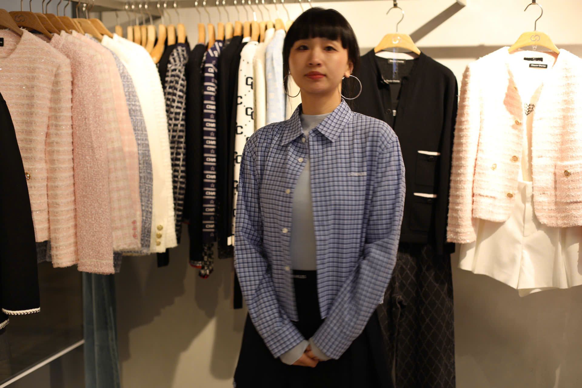  Áo sơ mi dáng ngắn Xanh lam kẻ 