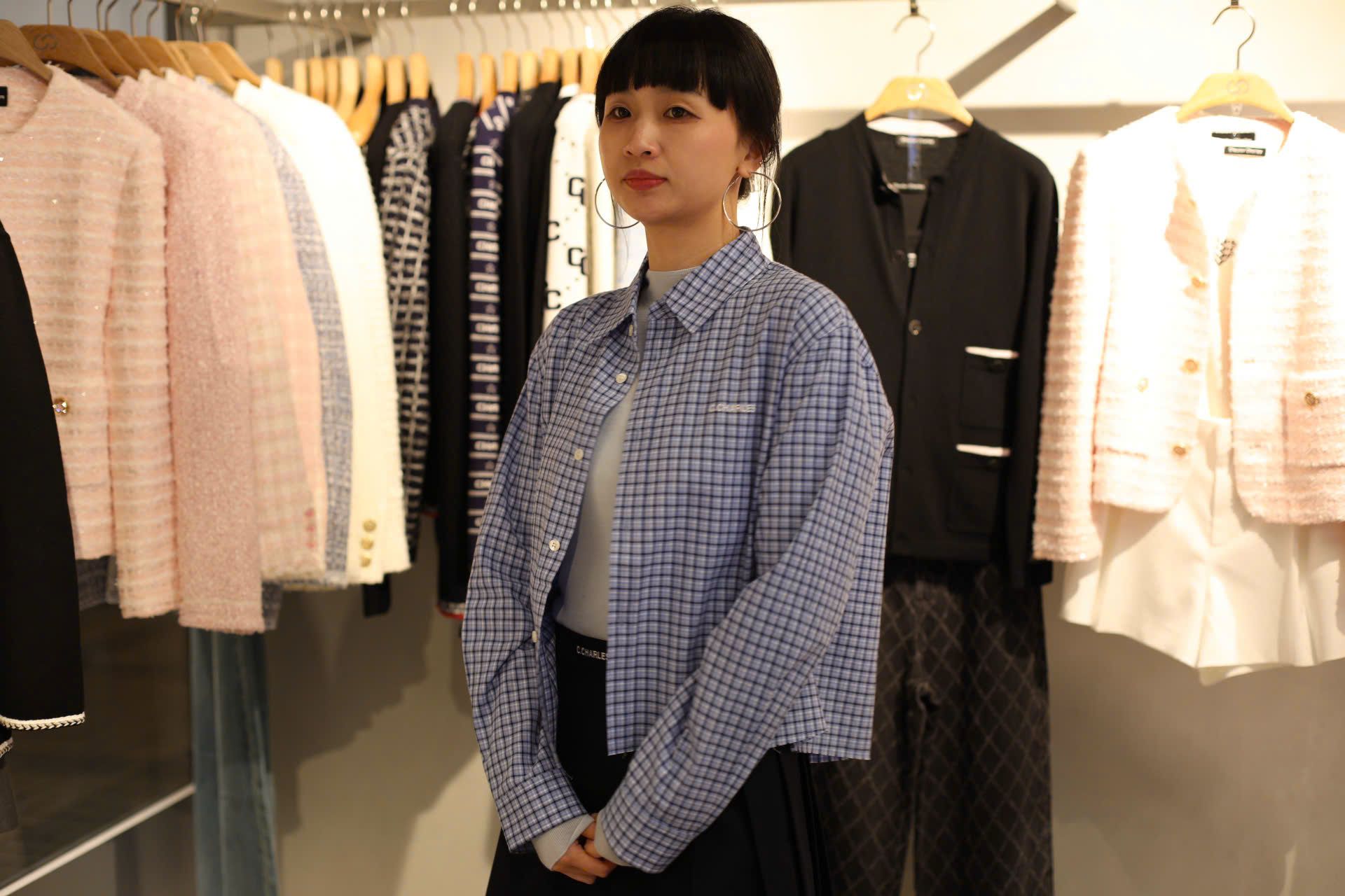  Áo sơ mi dáng ngắn Xanh lam kẻ 