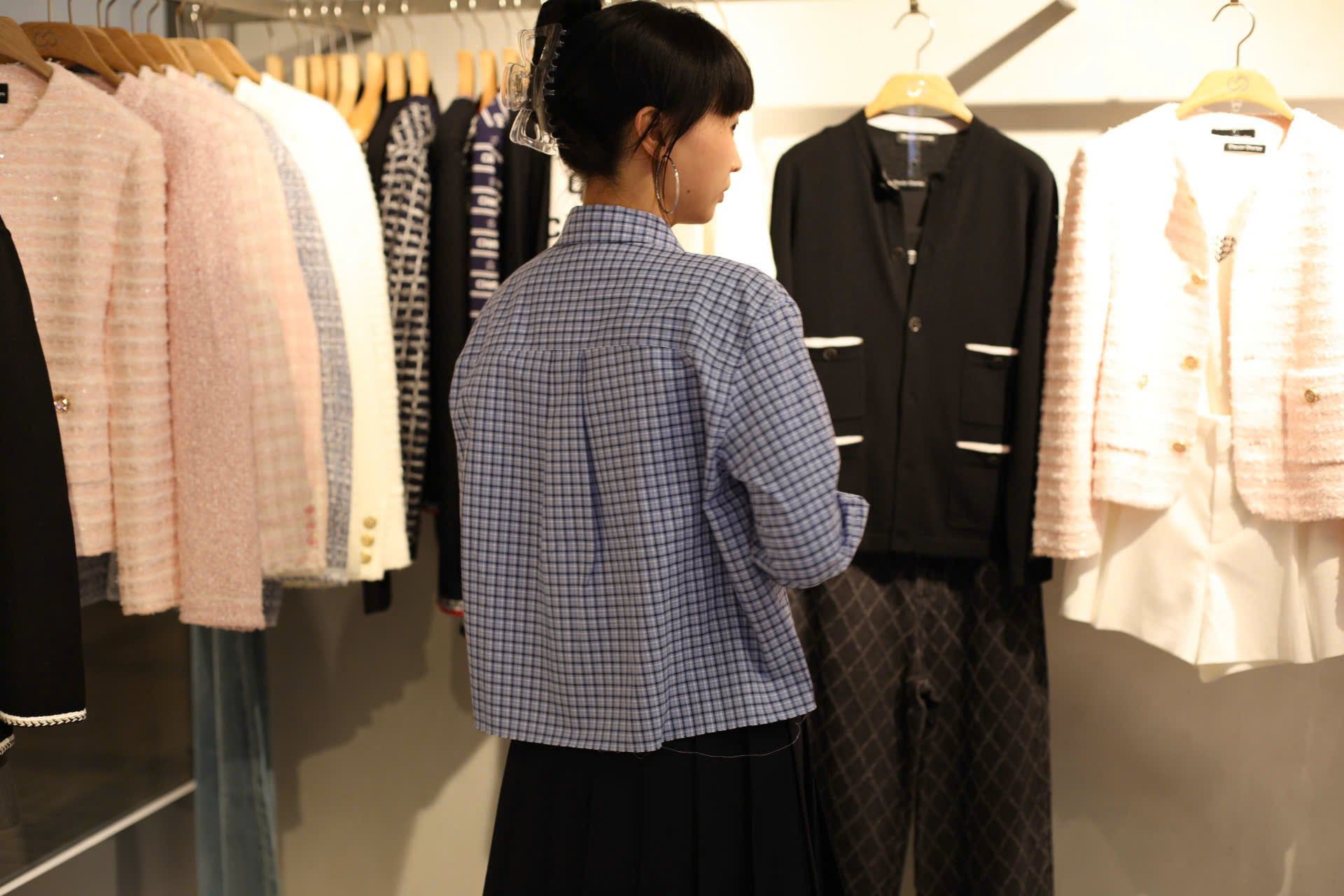  Áo sơ mi dáng ngắn Xanh lam kẻ 