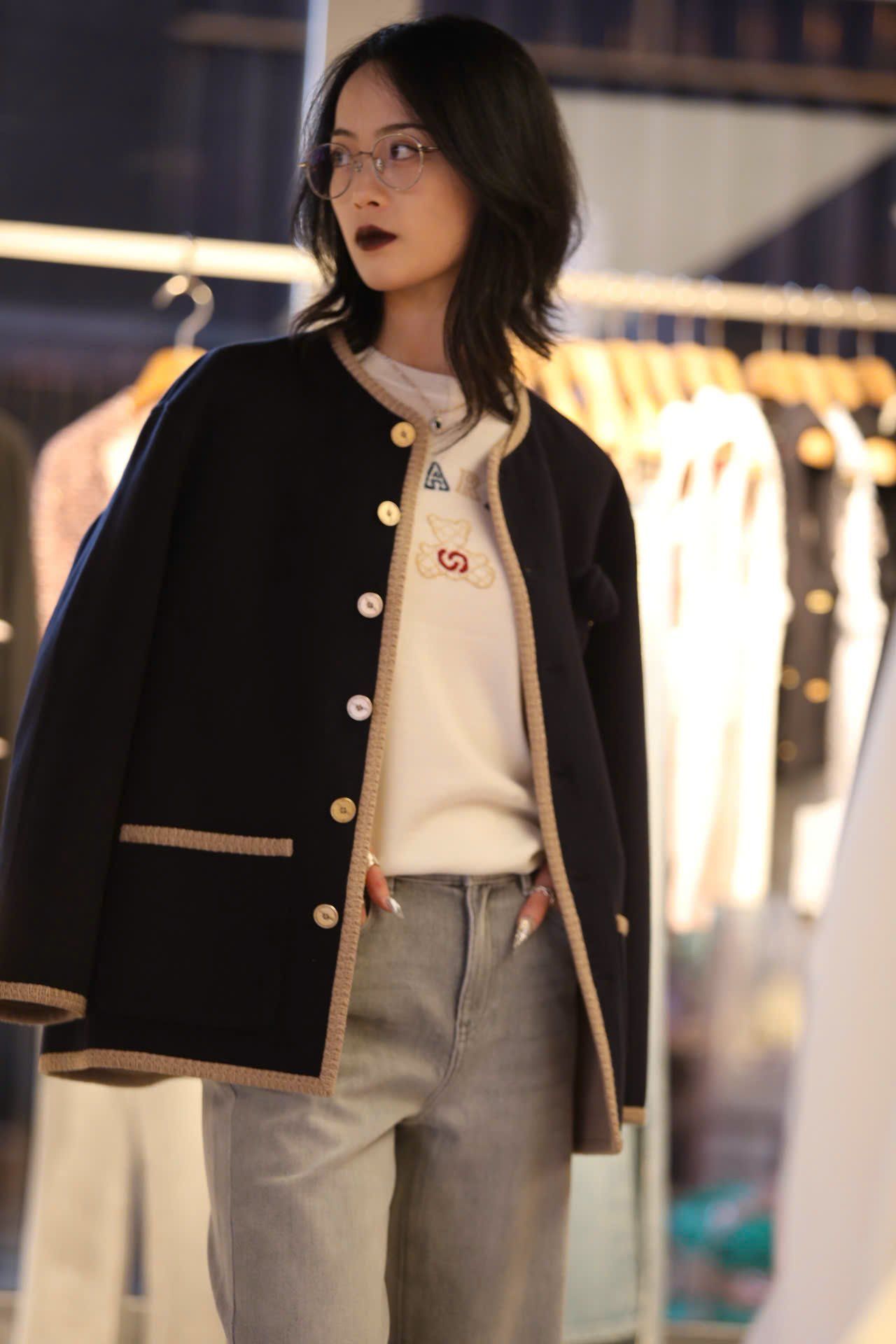  5.Áo khoác dạ Gấu ngực - Navy 