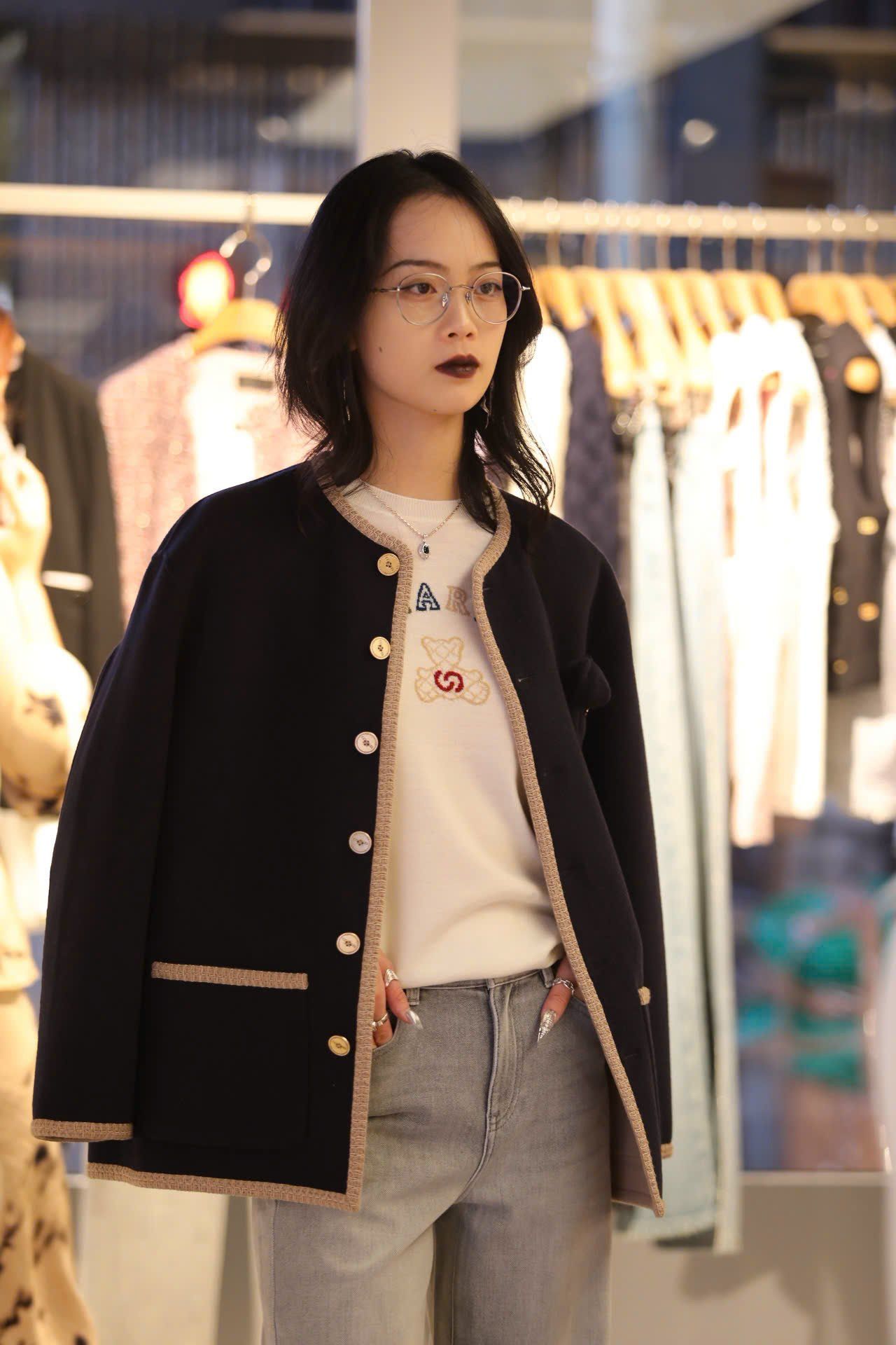  5.Áo khoác dạ Gấu ngực - Navy 