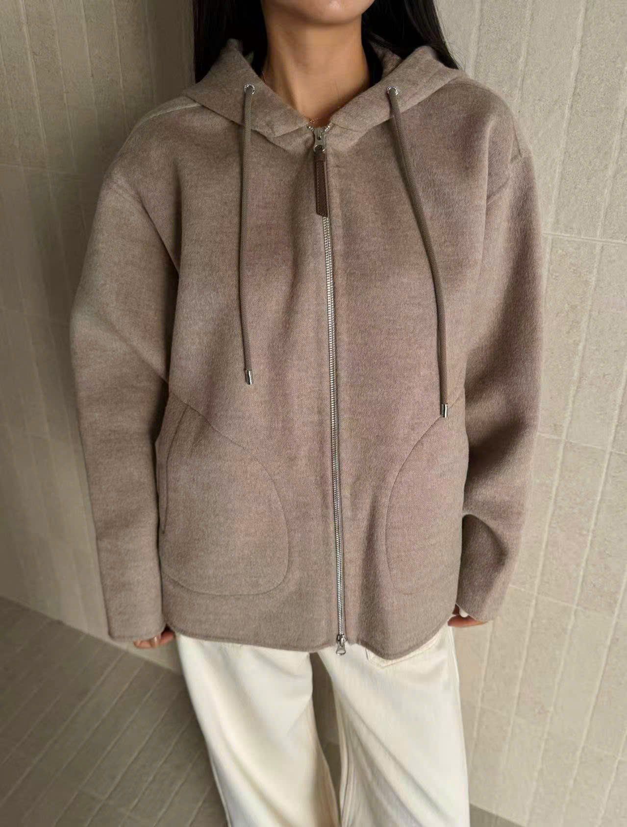  Áo dạ ép Nâu có mũ lót full logo 