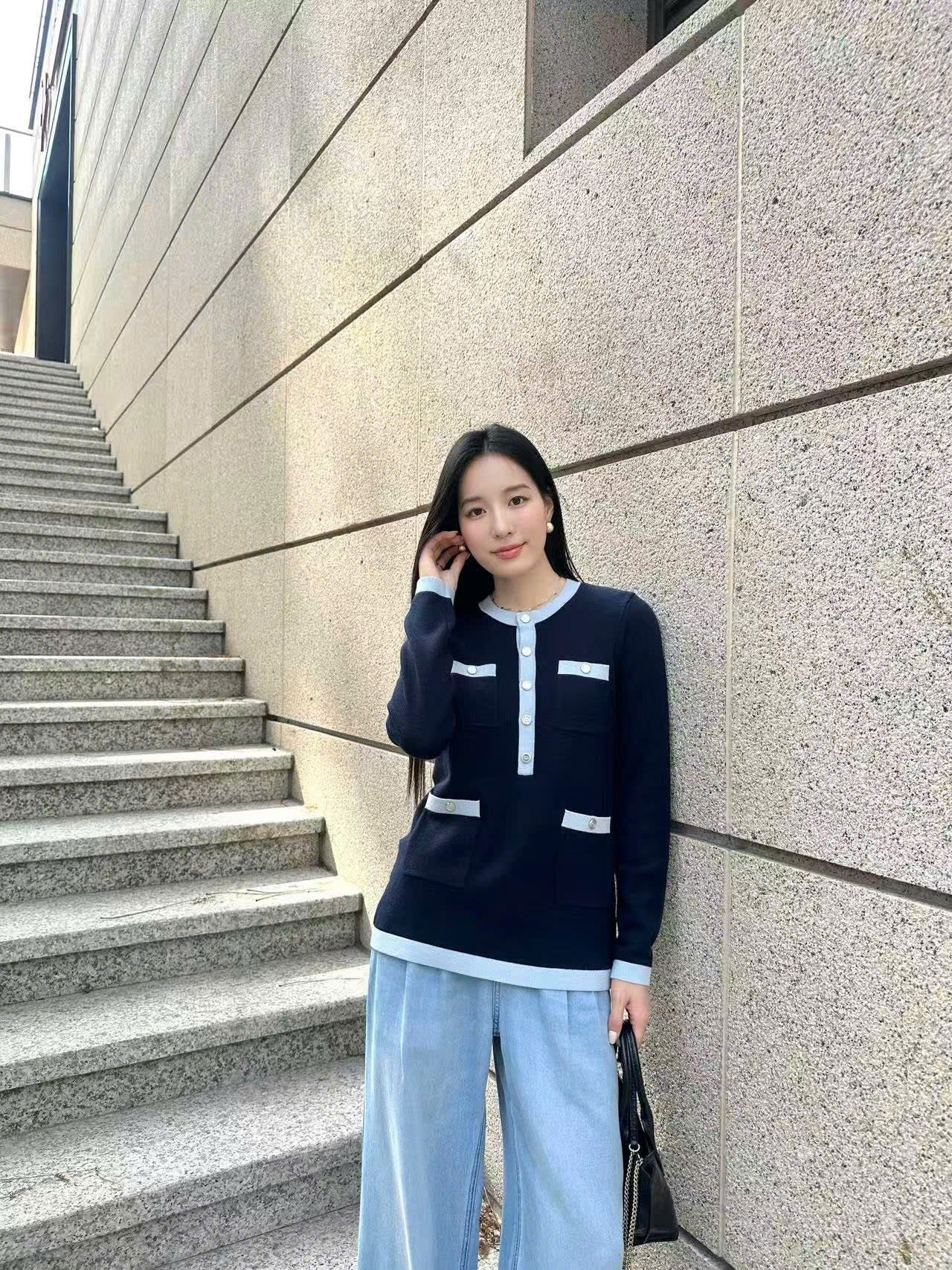  Quần jean giấy xanh logo tròn túi sau 