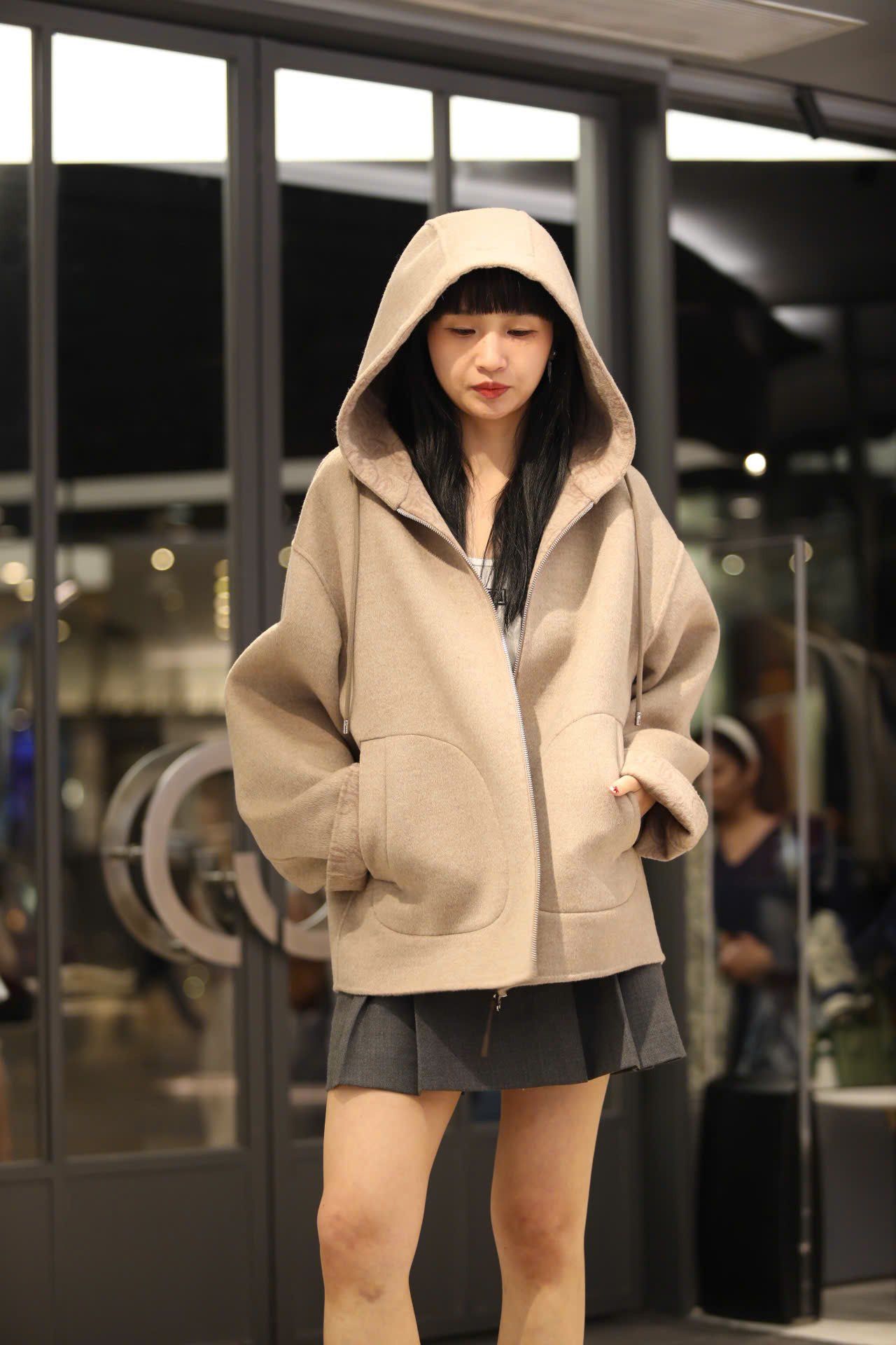  Áo dạ ép Nâu có mũ lót full logo 