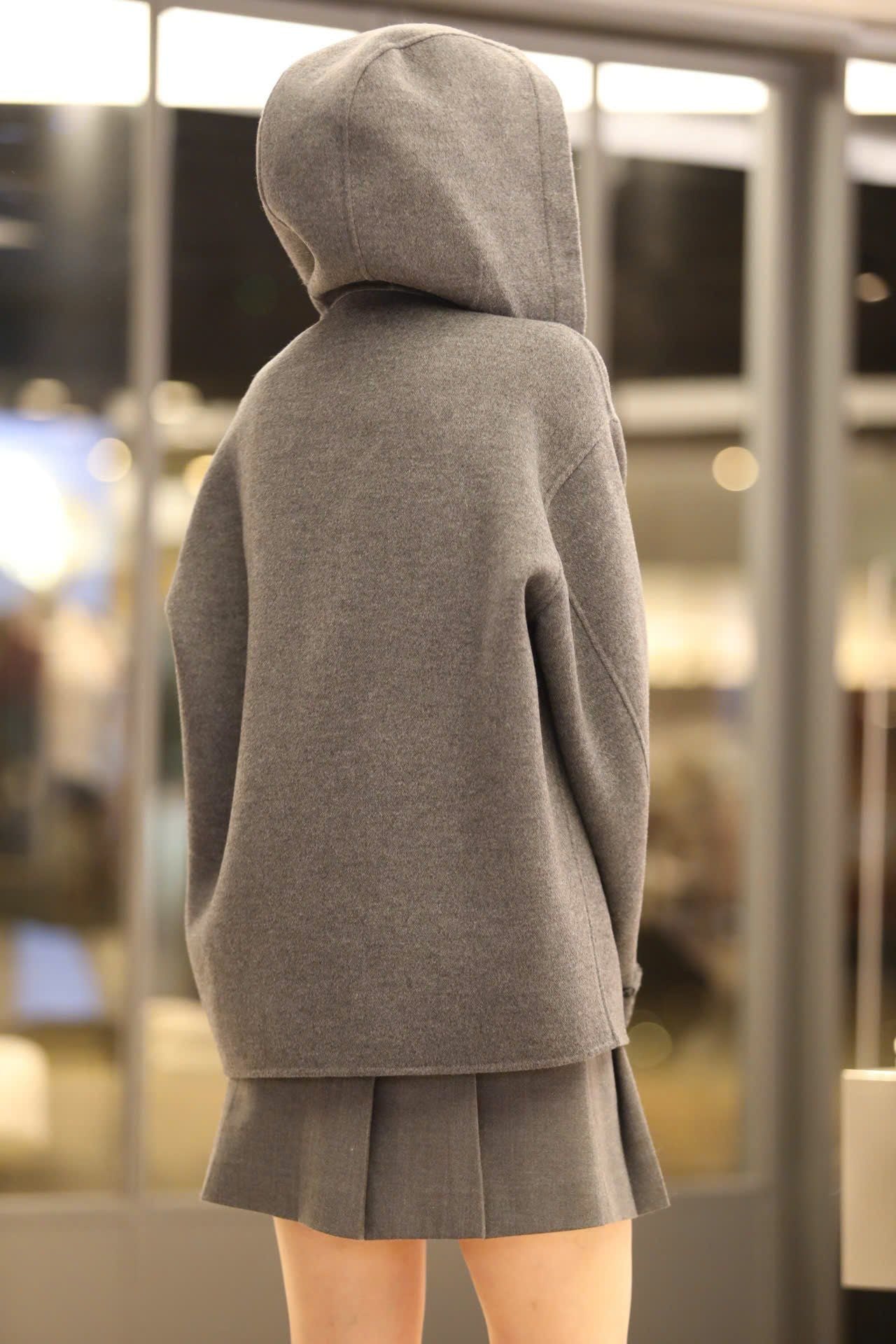  Áo khoác dạ ép xám ( DÀI) có mũ lót full logo 