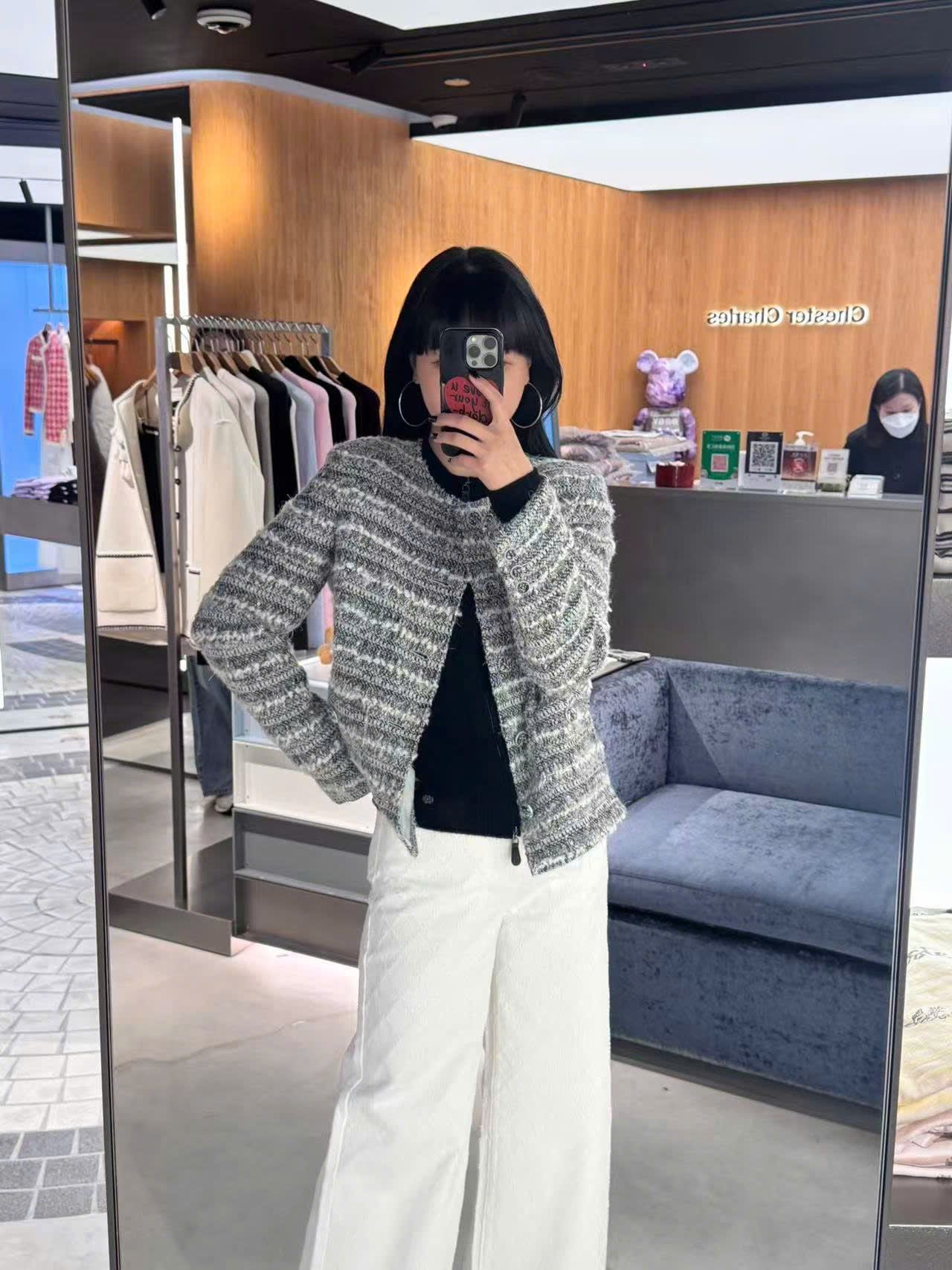  Áo Tweed ghi xám kẻ trắng 