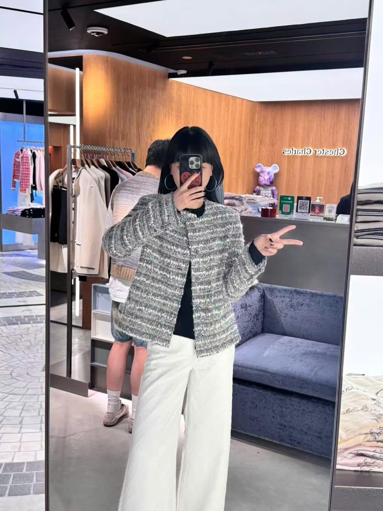  Áo Tweed ghi xám kẻ trắng 