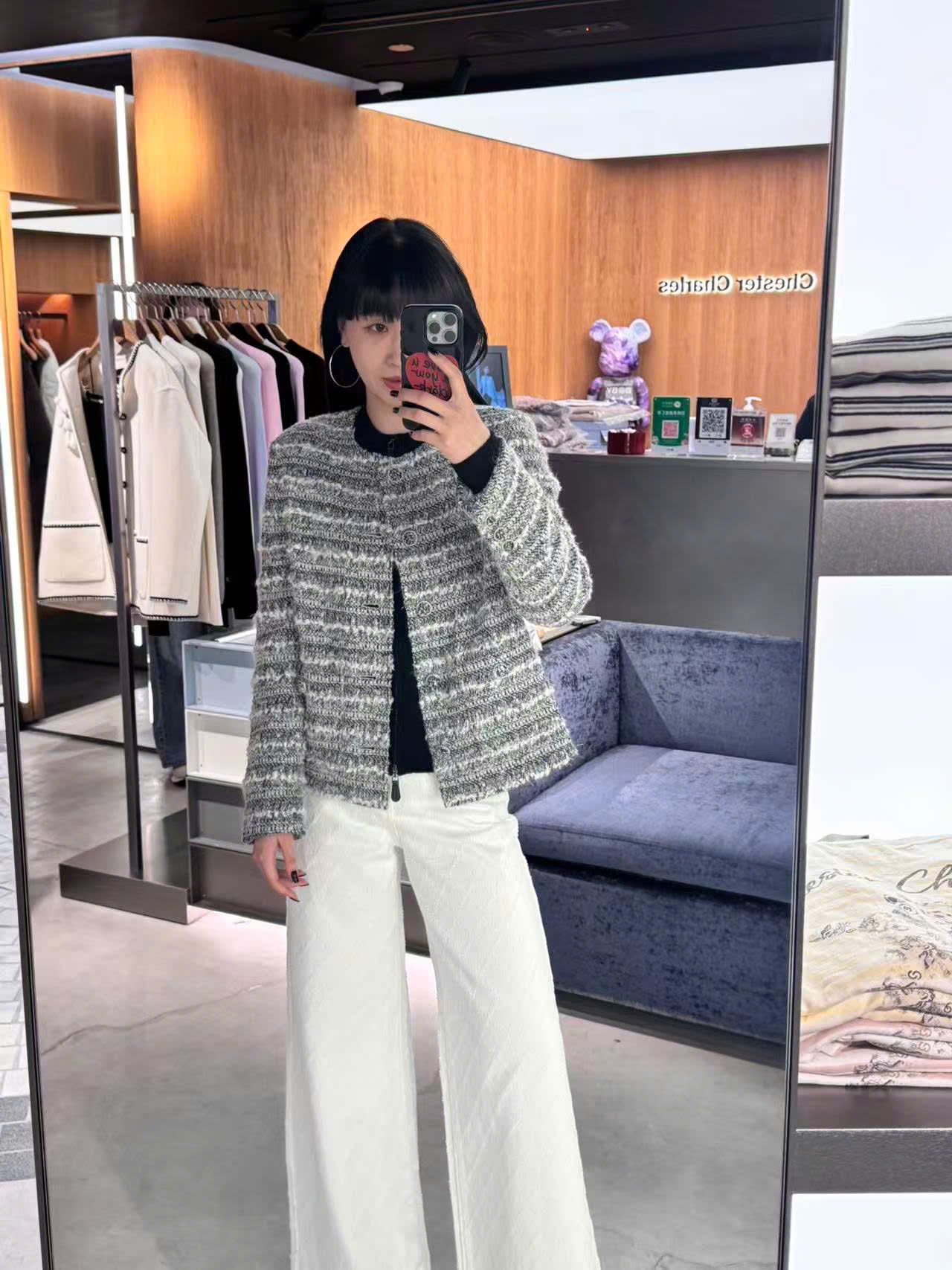  Áo Tweed ghi xám kẻ trắng 