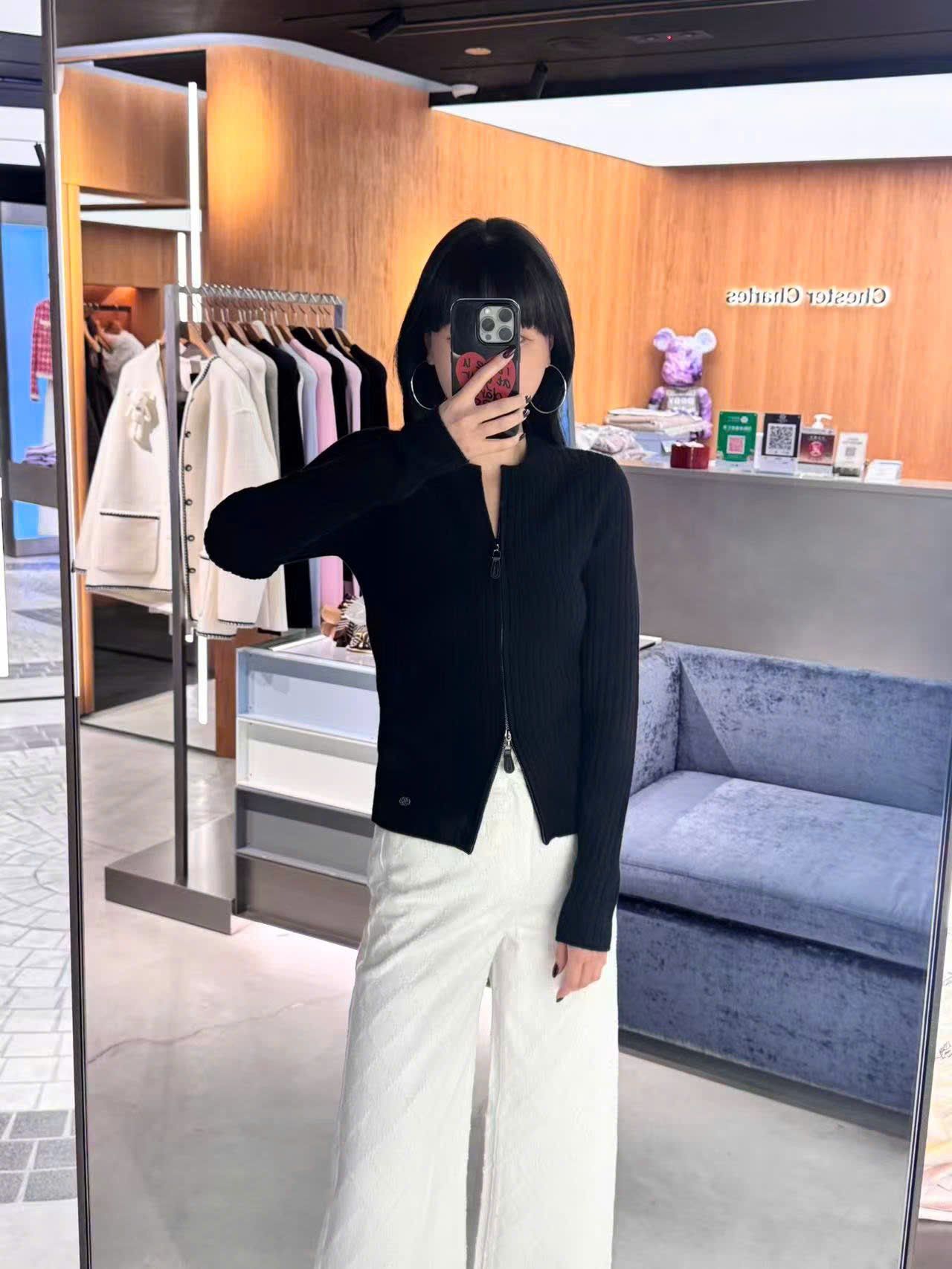  Áo khoác đen khóa Zip 2 chiều 