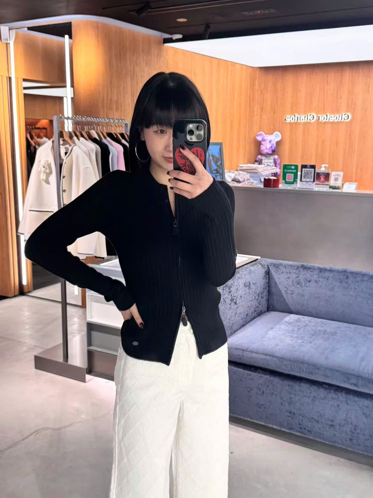  Áo khoác đen khóa Zip 2 chiều 