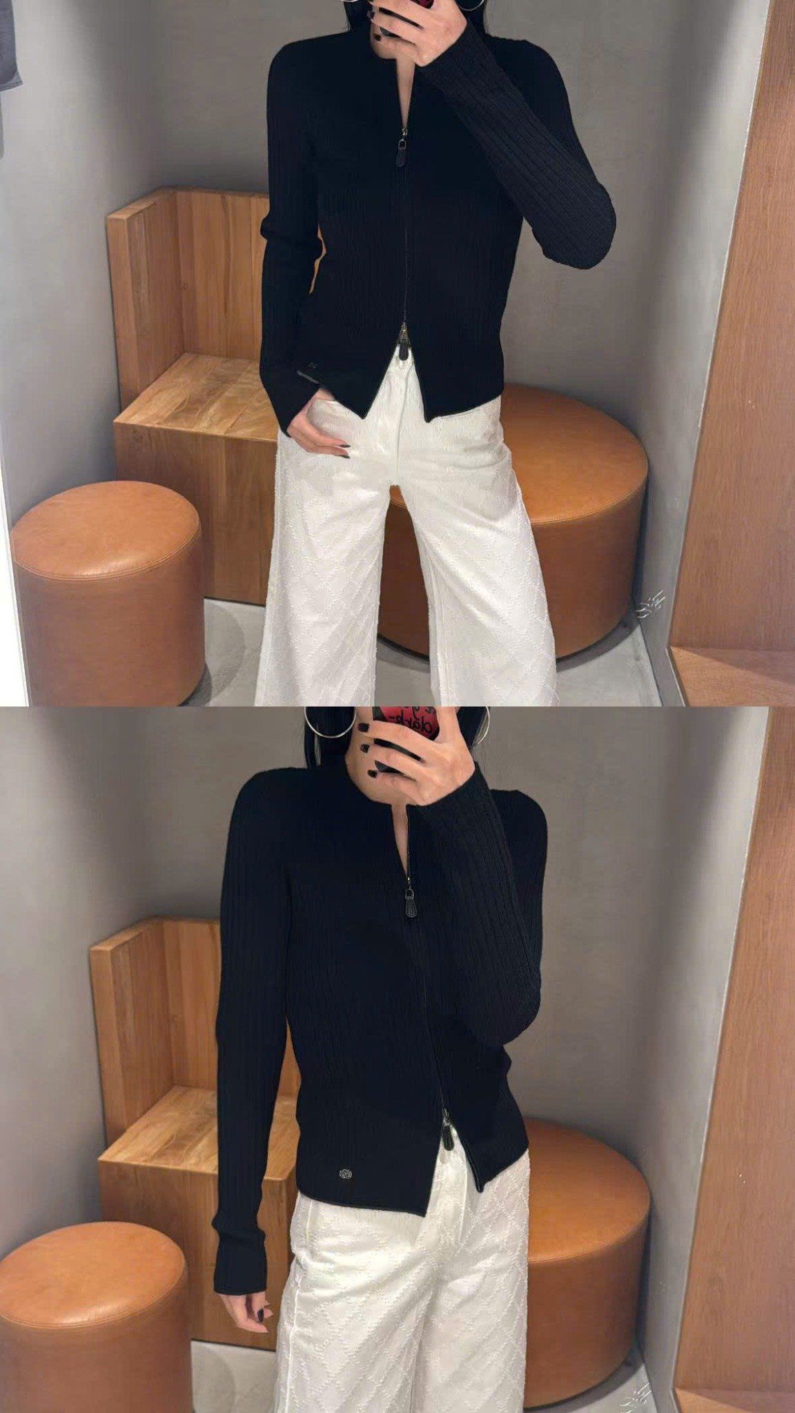  Áo khoác đen khóa Zip 2 chiều 