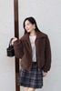  Áo khoác lông màu nâu cổ bẻ khóa zip 