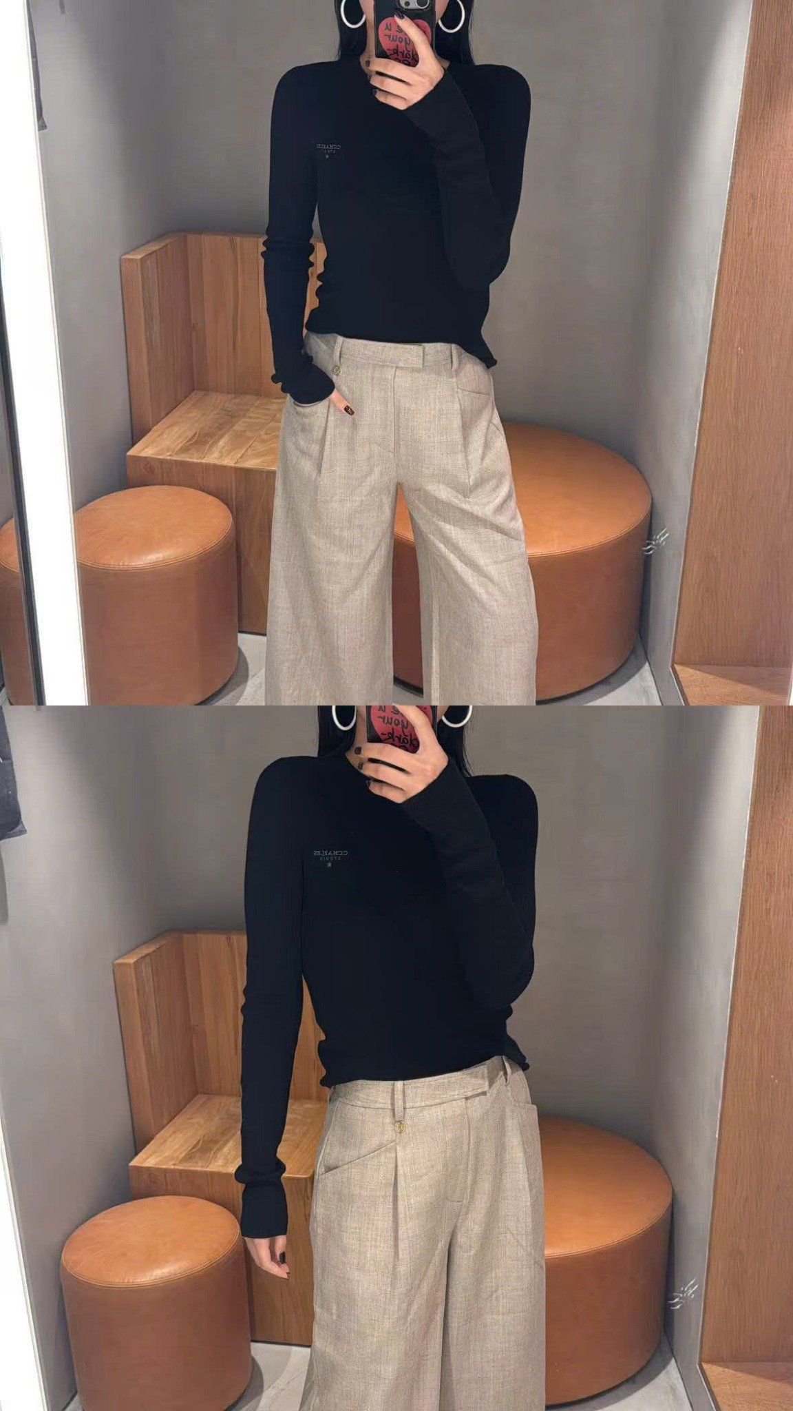  Áo len đen dài tay chữ CC nhỏ 1 bên 