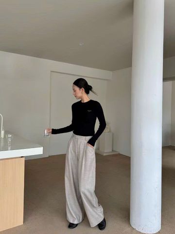  Quần vải tây xám ống rộng 