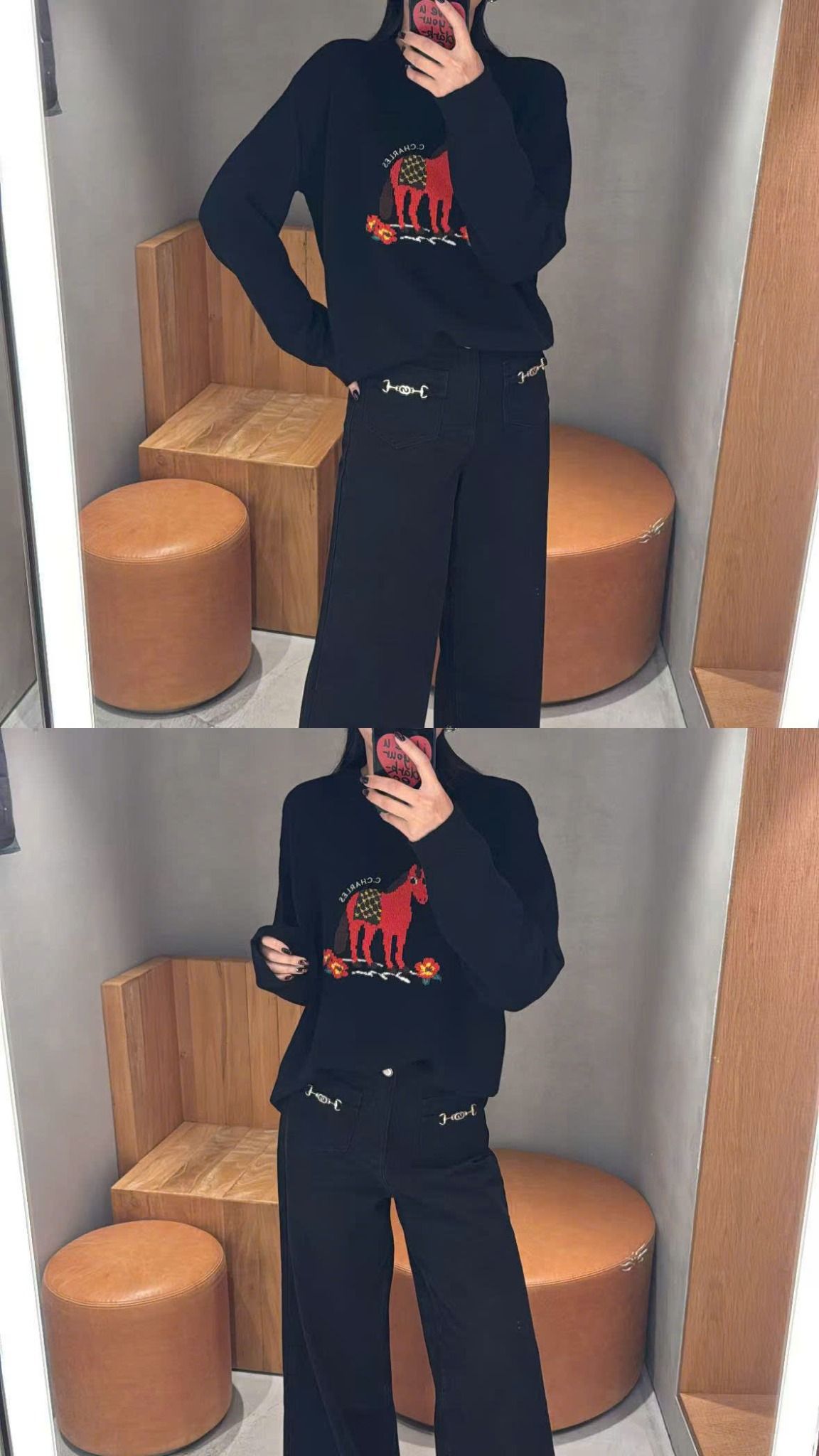  Áo len đen dài tay chú ngựa đỏ 