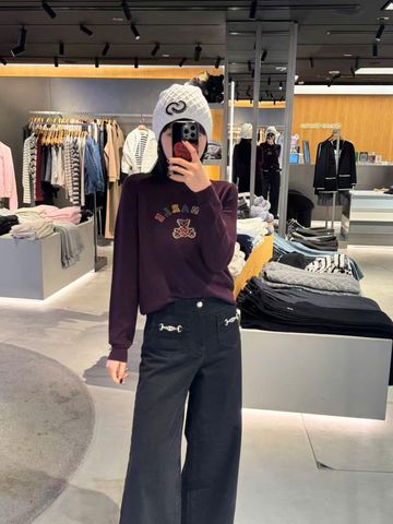  Áo len tím chữ gấu ngực 