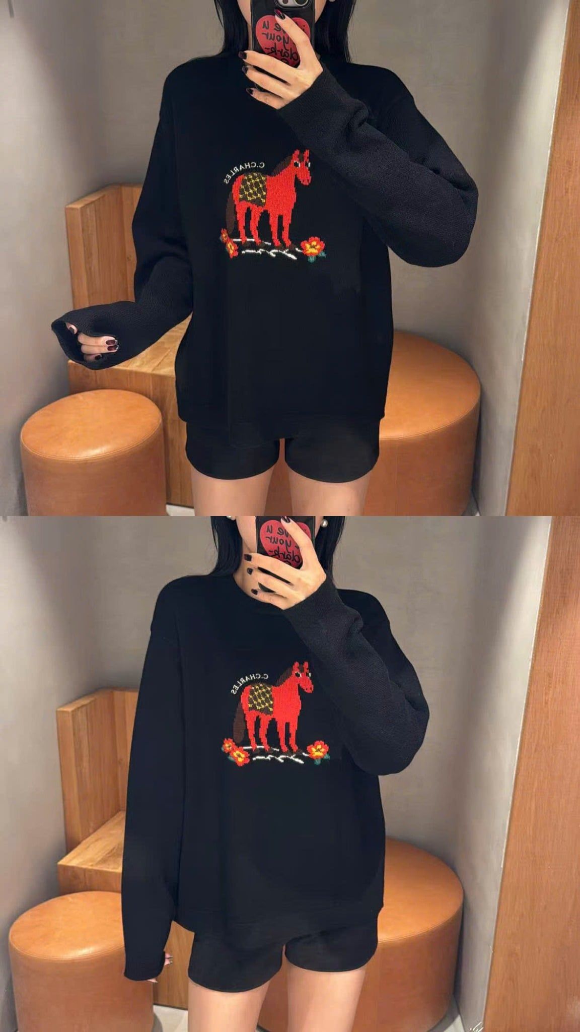  Áo len đen dài tay chú ngựa đỏ 