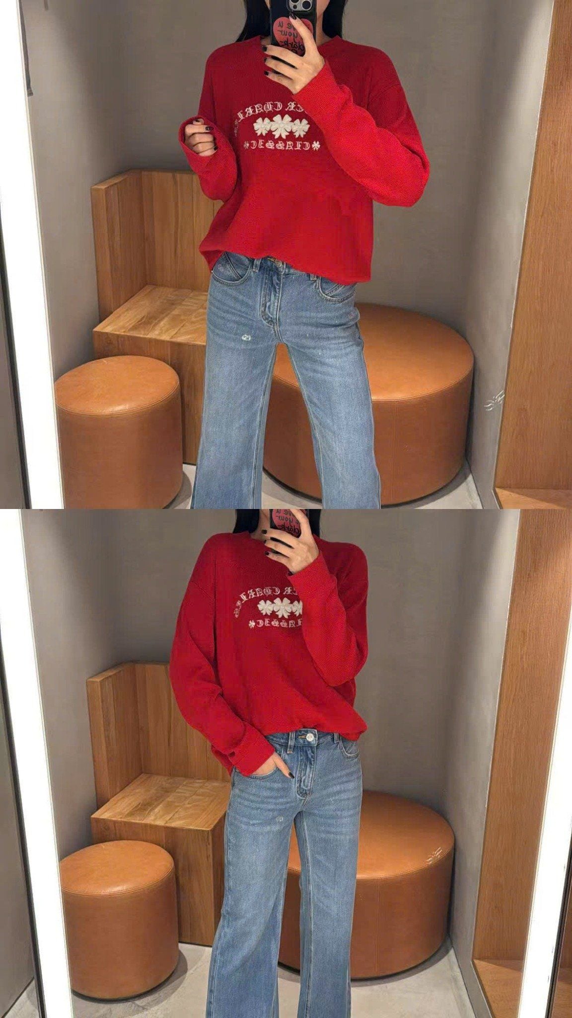  Áo dài tay đỏ logo chữ hoa CH ngực 