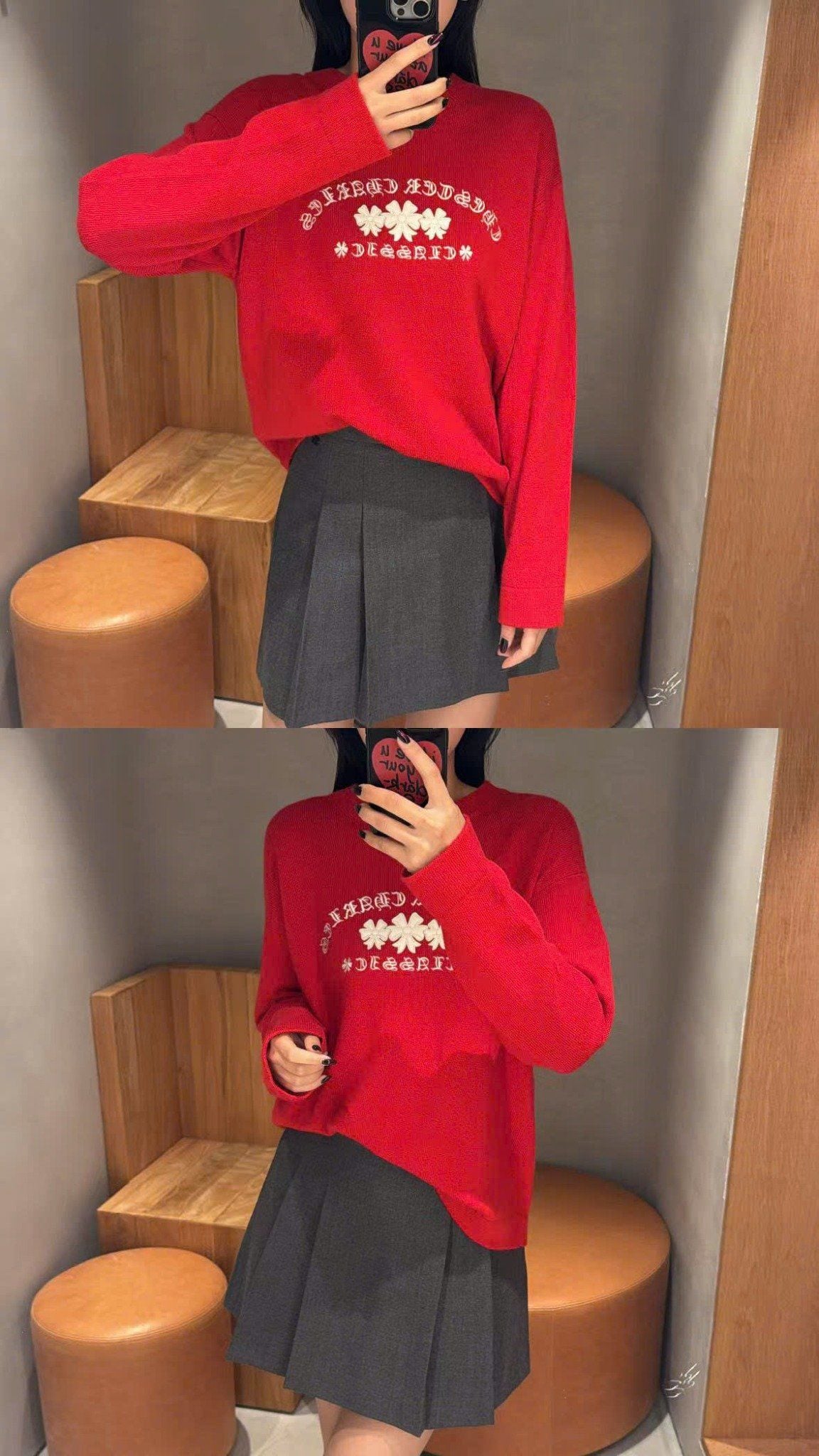  Áo dài tay đỏ logo chữ hoa CH ngực 