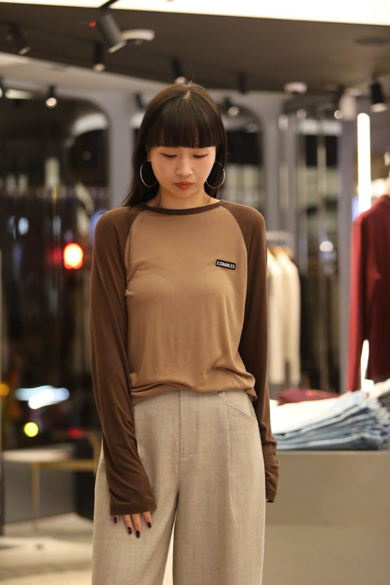  Áo dài tay nâu cafe 