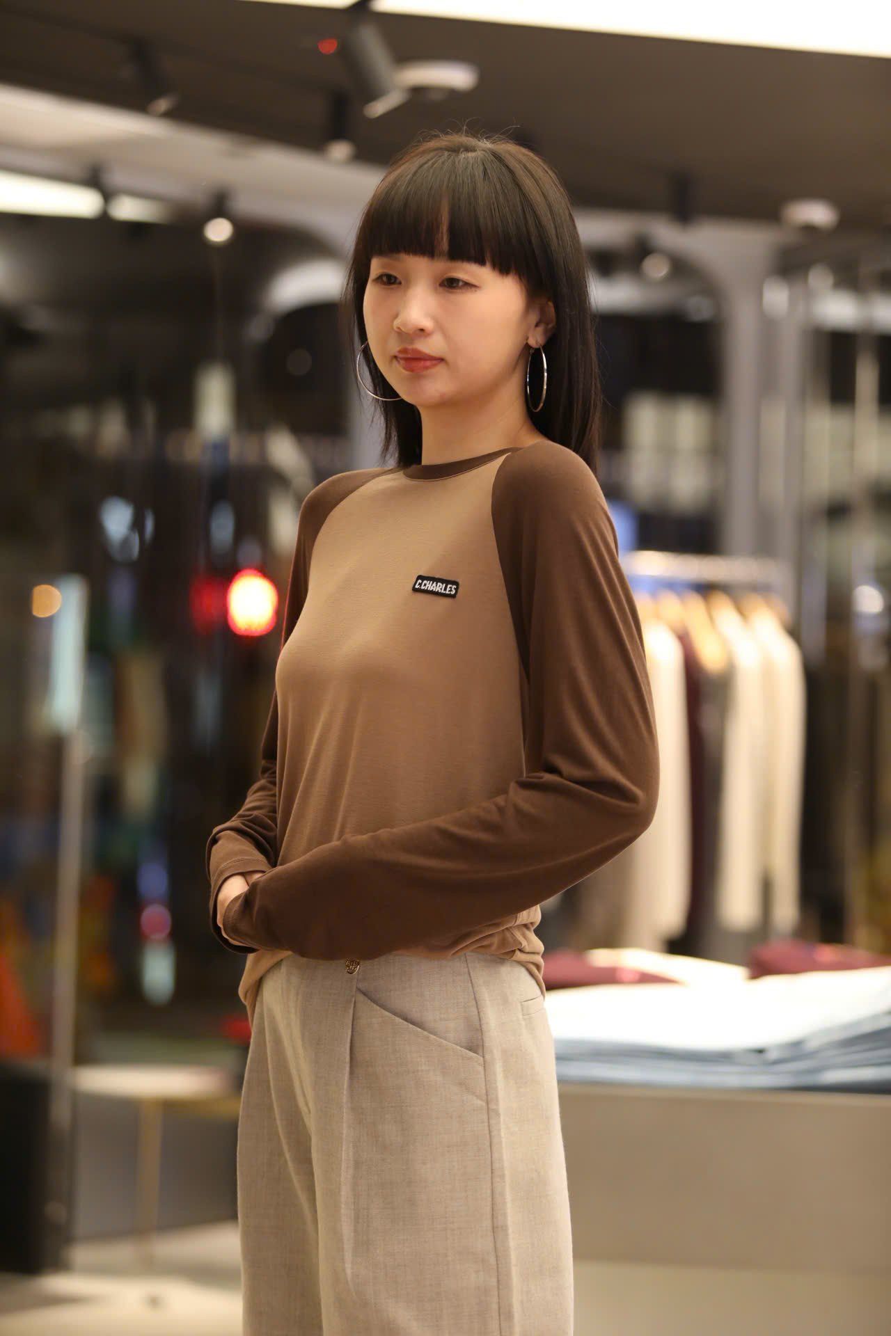  Áo dài tay nâu cafe 