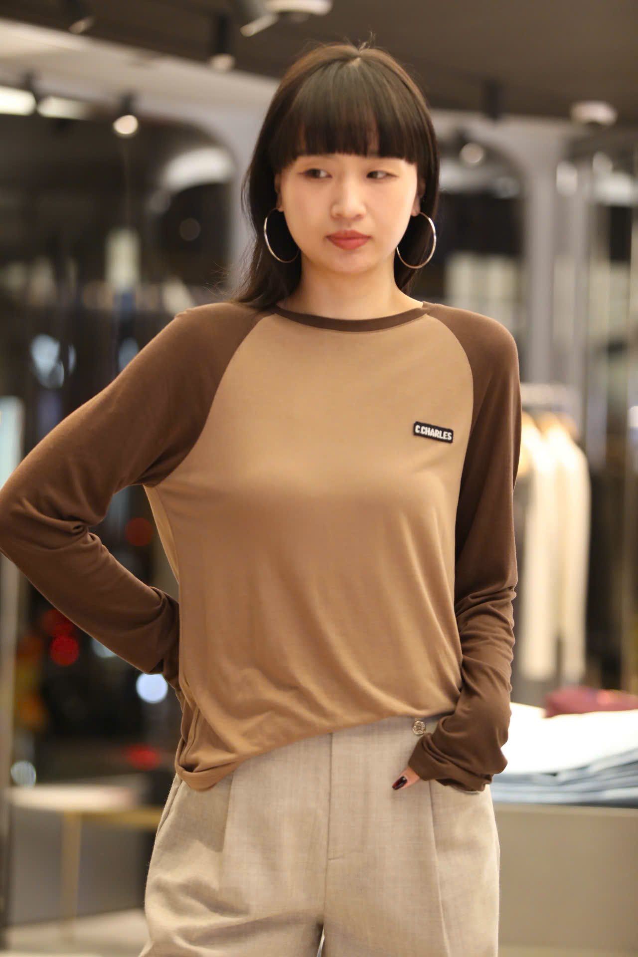  Áo dài tay nâu cafe 