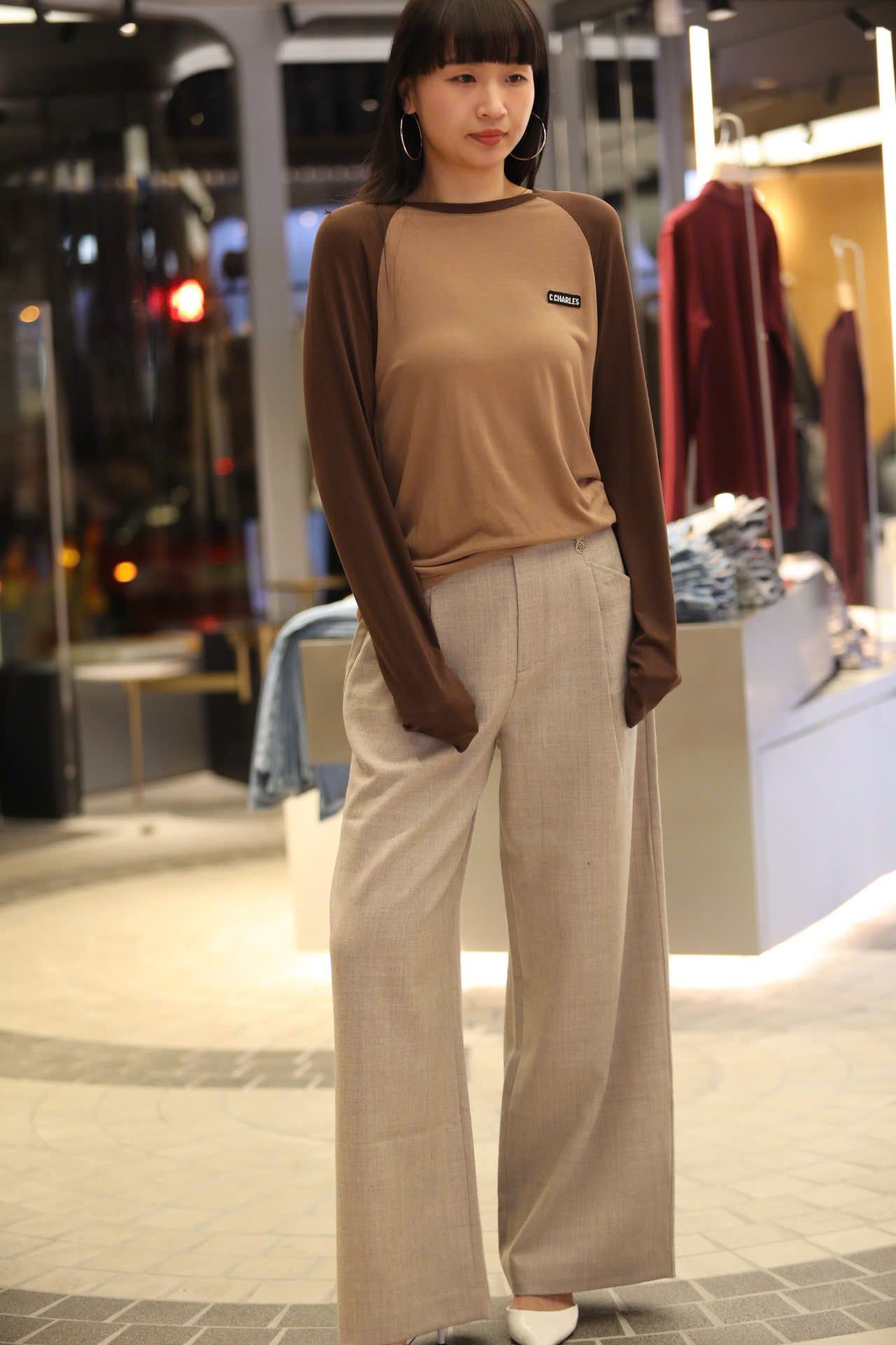  Áo dài tay nâu cafe 