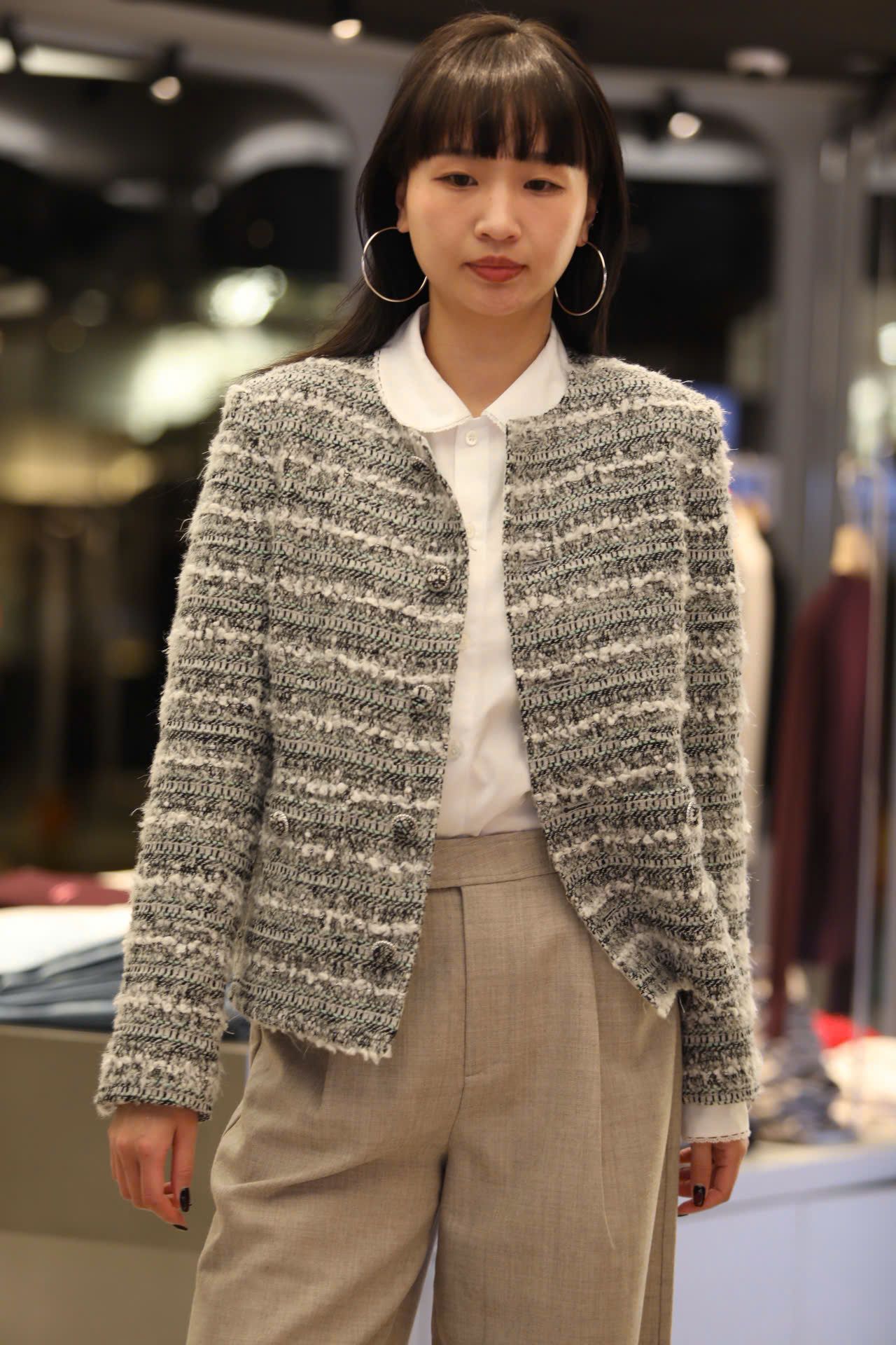  Áo Tweed ghi xám kẻ trắng 