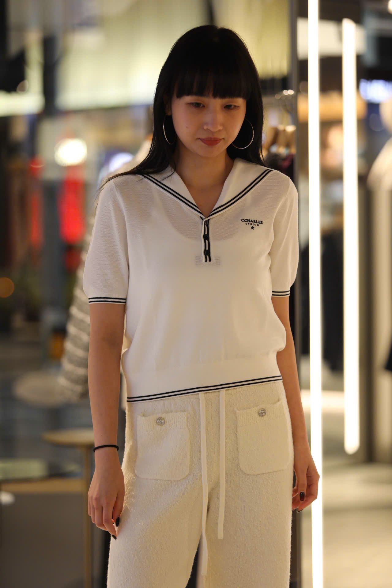  1.Áo trắng thủy thủ kẻ Navy 