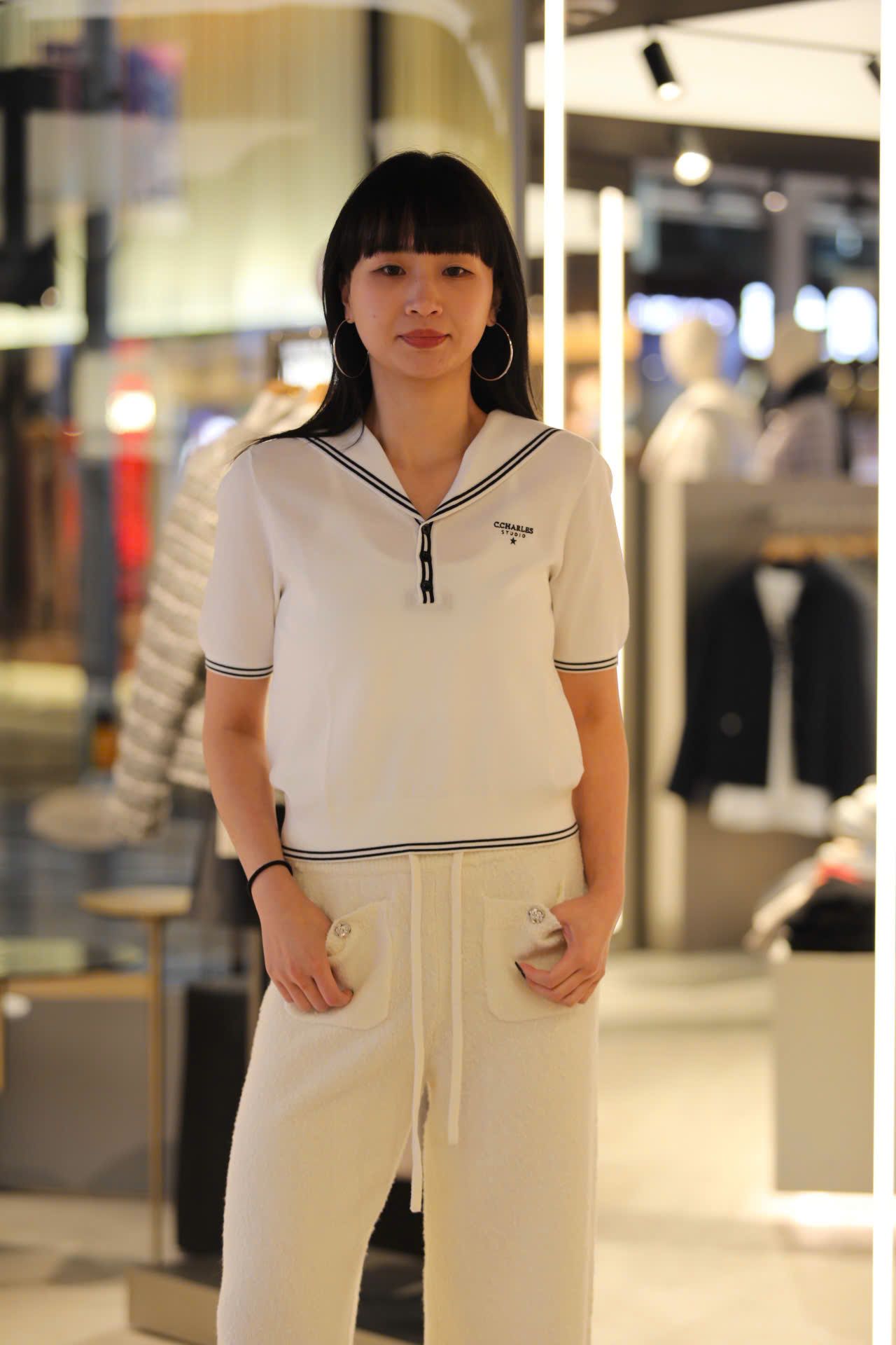  1.Áo trắng thủy thủ kẻ Navy 