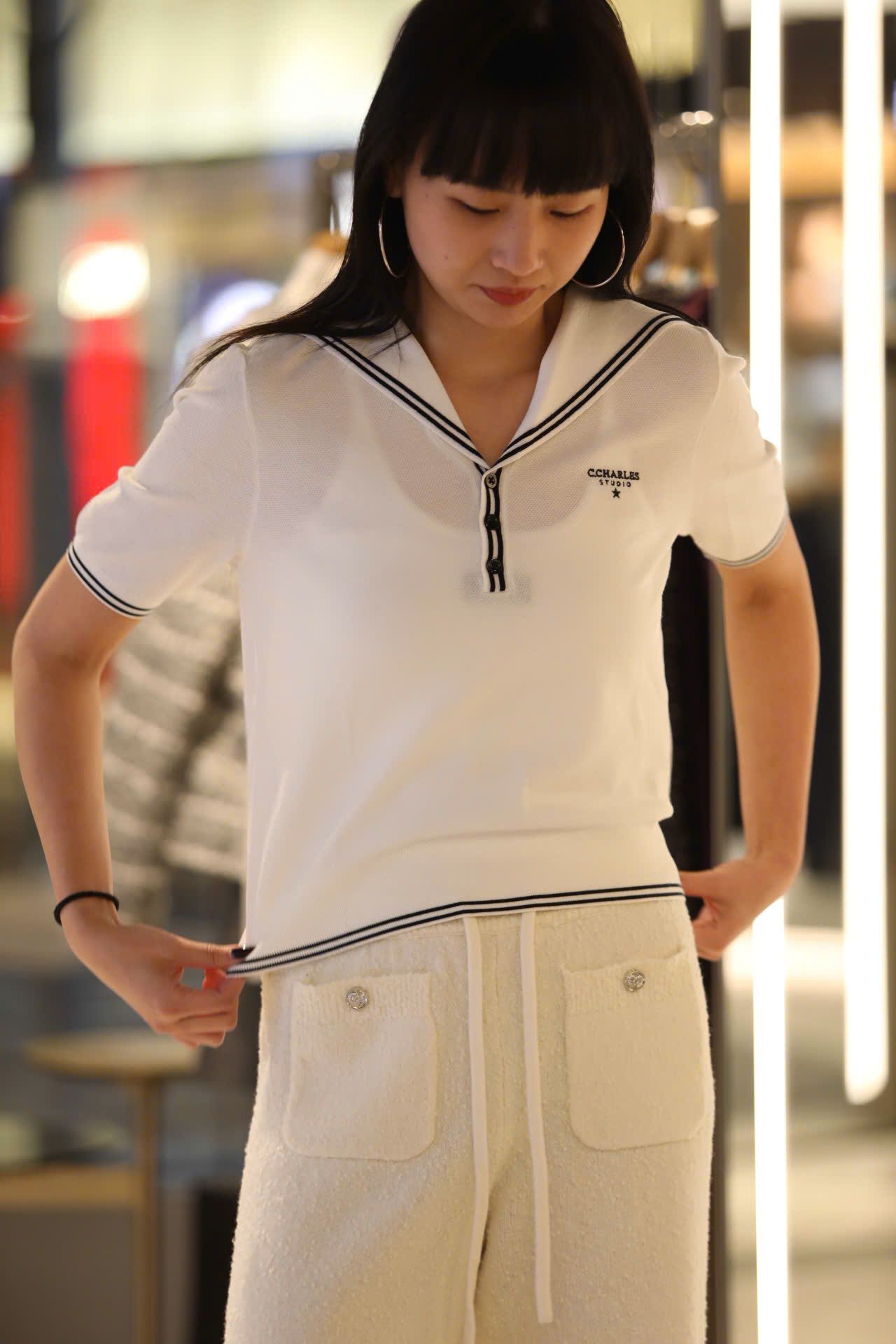  1.Áo trắng thủy thủ kẻ Navy 