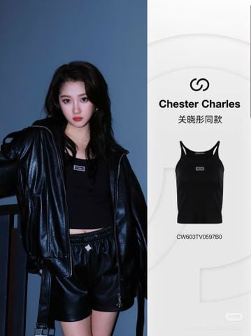  Áo hai dây đen Logo chữ nhật nhỏ ngực 