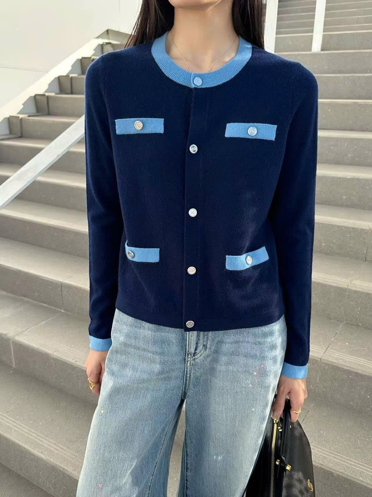  Áo CDG Navy 4 túi trước viền xanh dương 