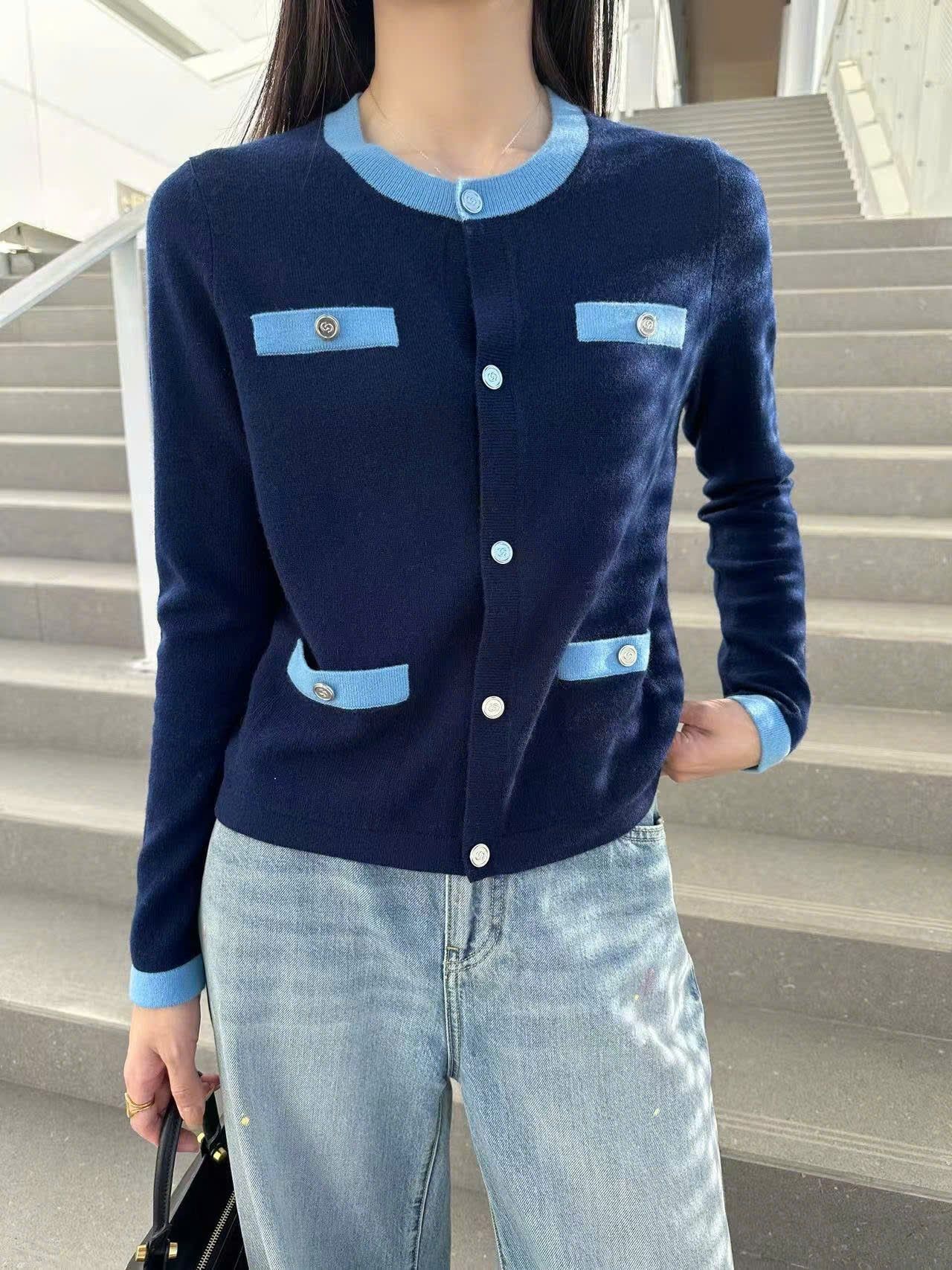  Áo CDG Navy 4 túi trước viền xanh dương 