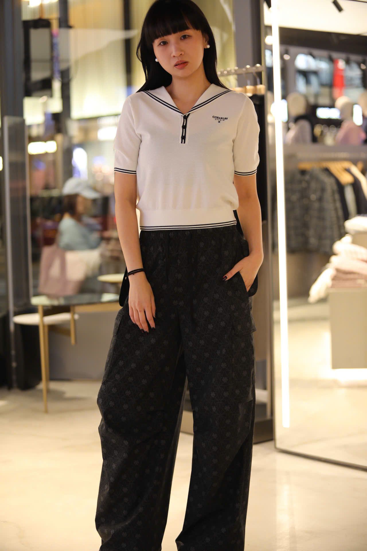  1.Áo trắng thủy thủ kẻ Navy 