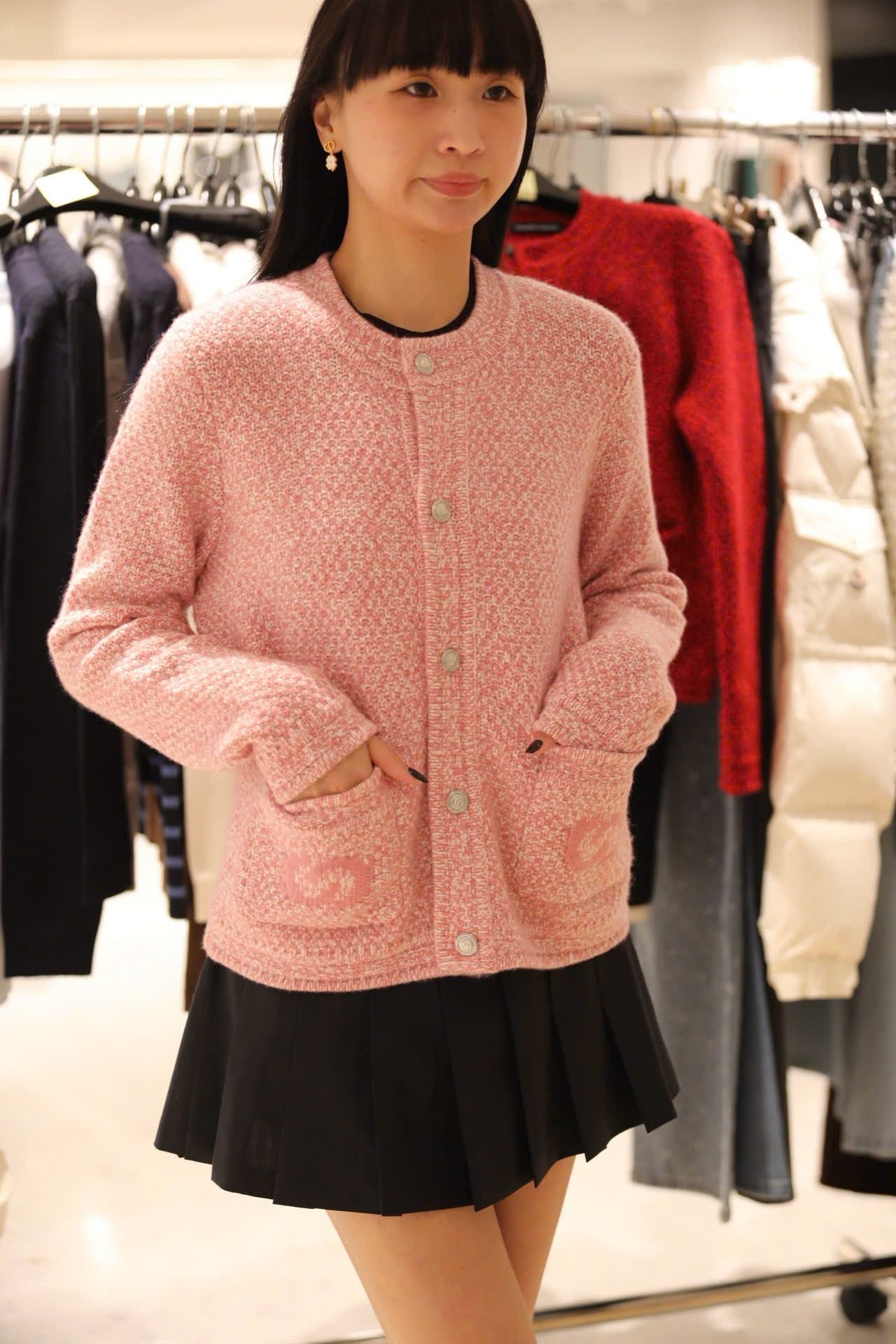  Áo CDG hồng cashmere 2 túi logo 