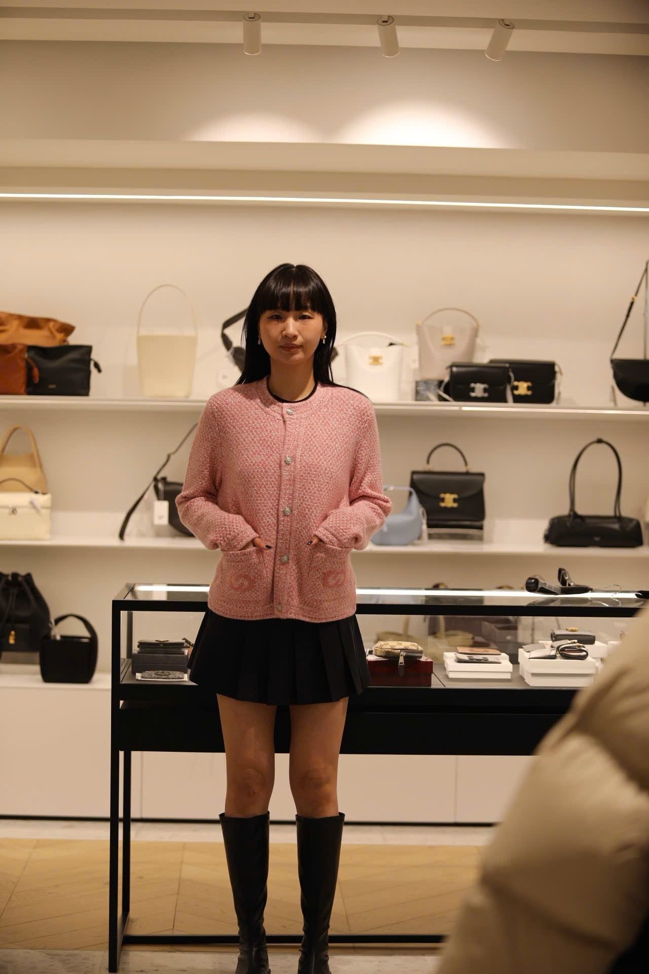  Áo CDG hồng cashmere 2 túi logo 