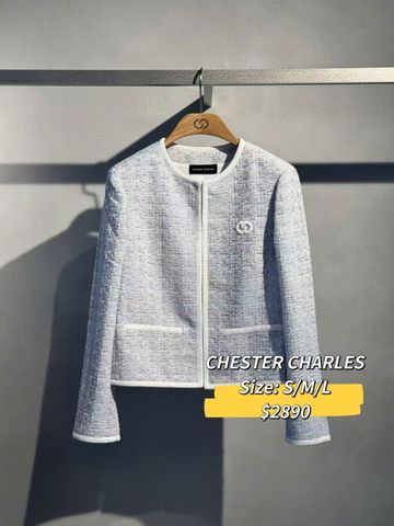  Áo tweed xám xanh viền trắng , logo 1 bên 