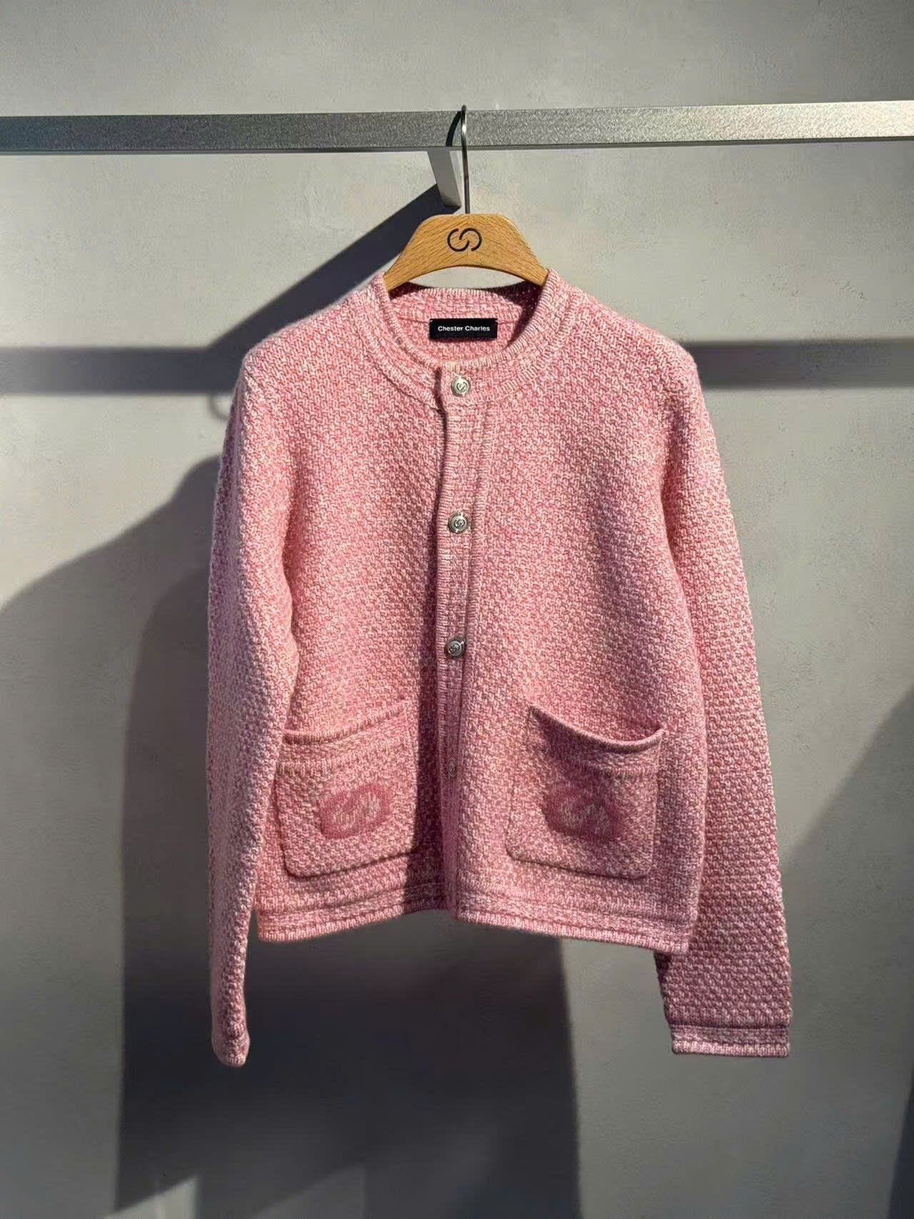  Áo CDG hồng cashmere 2 túi logo 