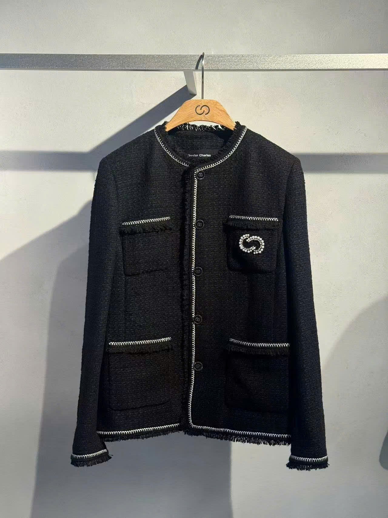  Áo khoác dạ đen 4 túi 