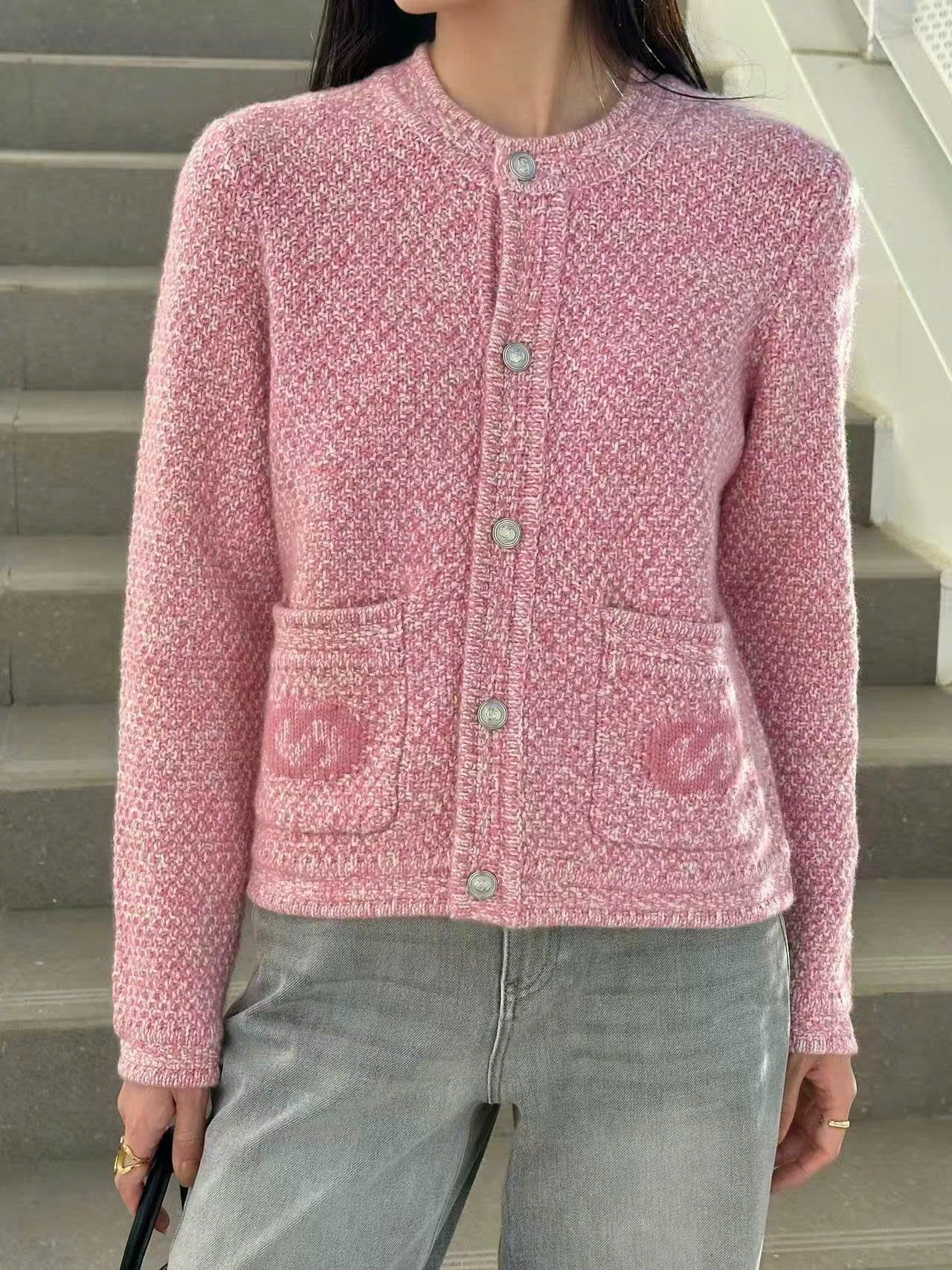  Áo CDG hồng cashmere 2 túi logo 