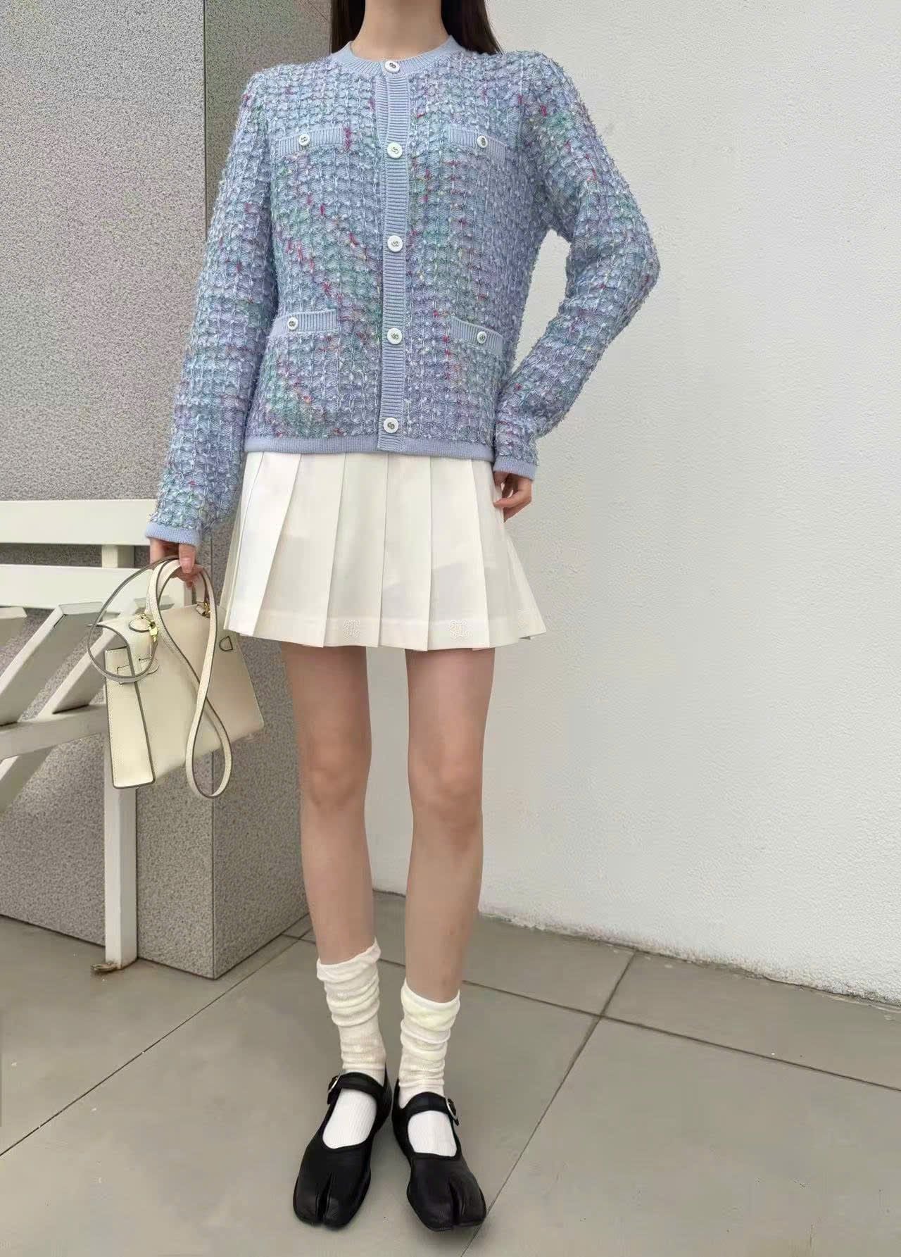  Áo CDG xanh nhạt sắc màu 4 túi -cúc trắng 