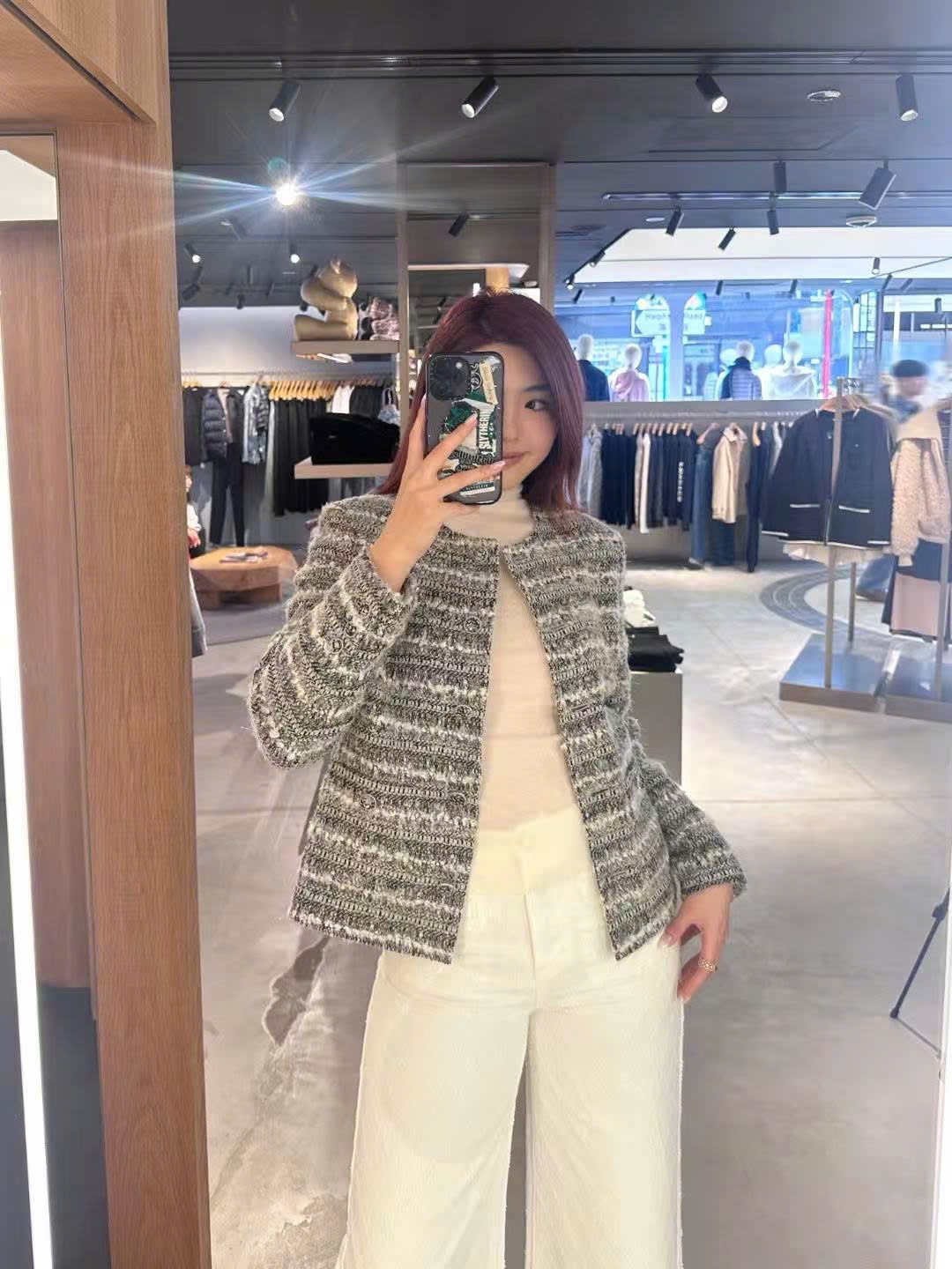  Áo Tweed ghi xám kẻ trắng 