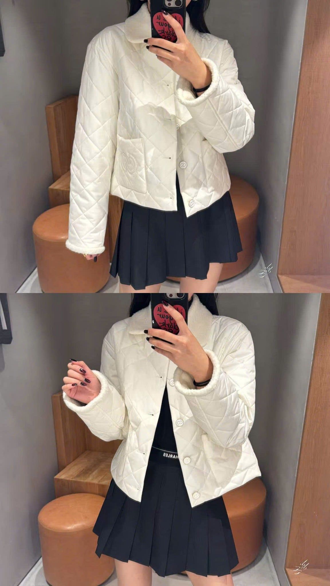  Áo phao trám trắng cổ lông 