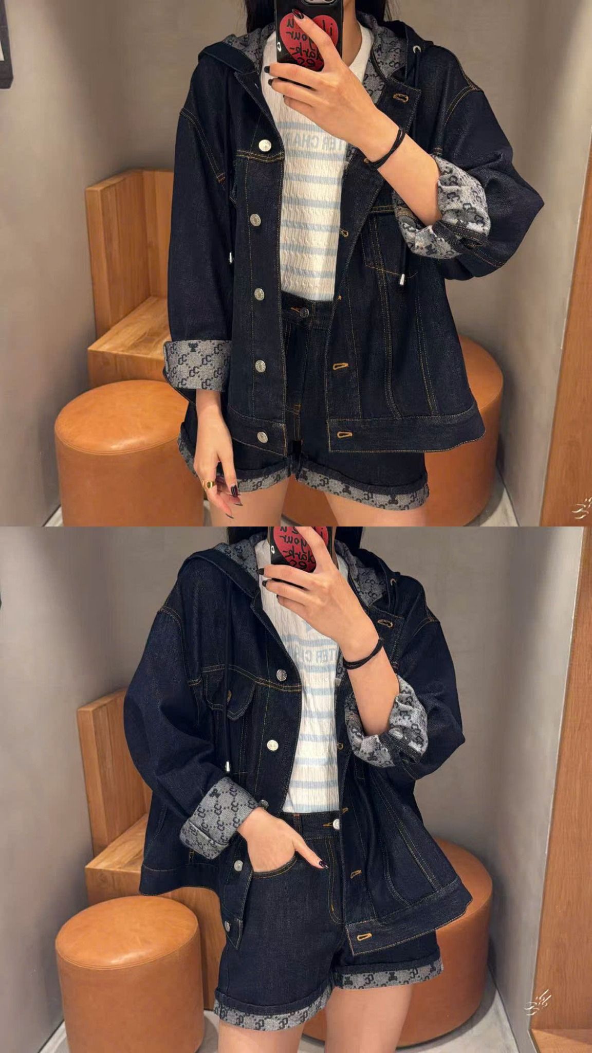  5.Quần sooc Jean xanh gấp gấu Logo 