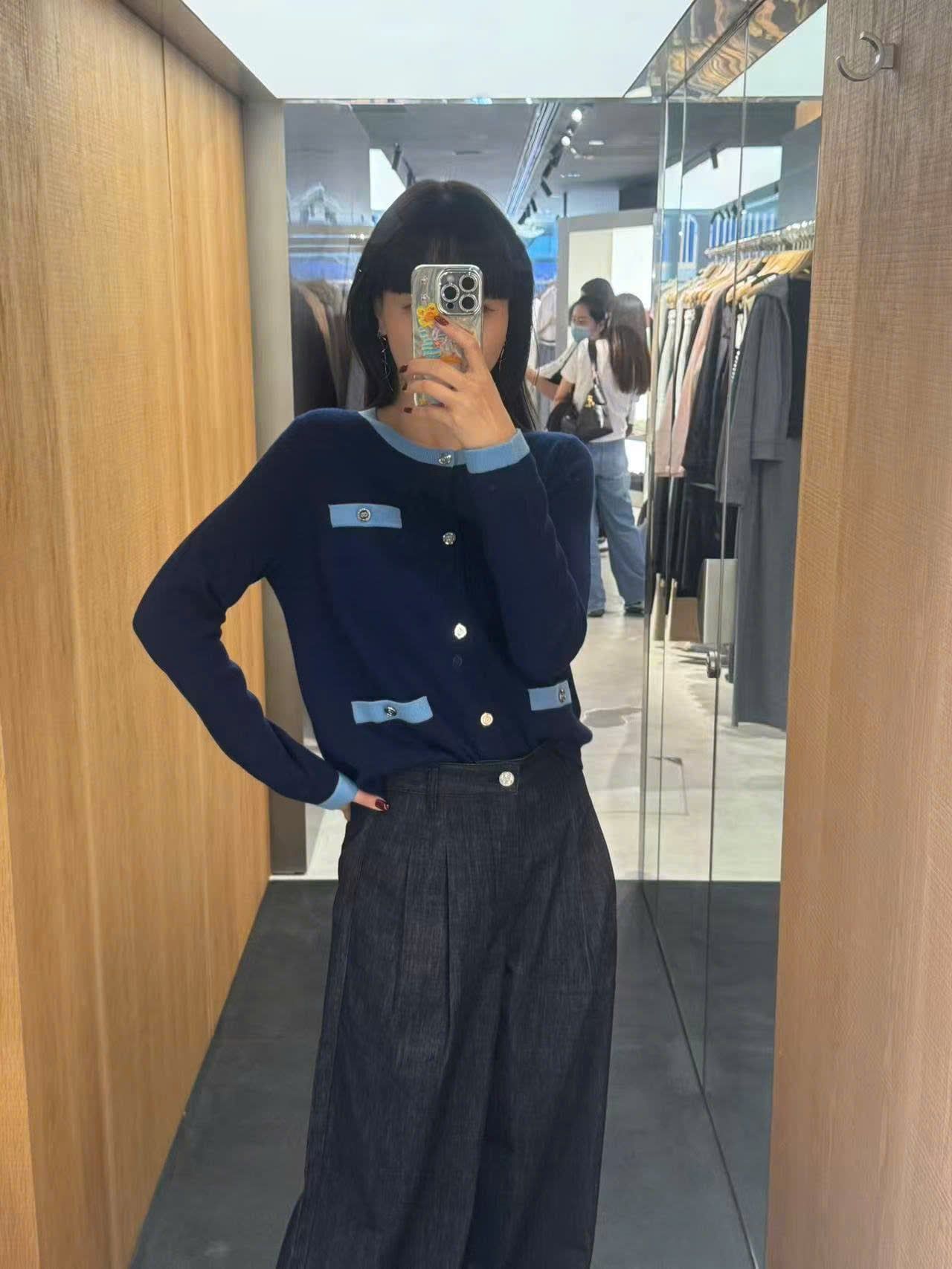  Áo CDG Navy 4 túi trước viền xanh dương 