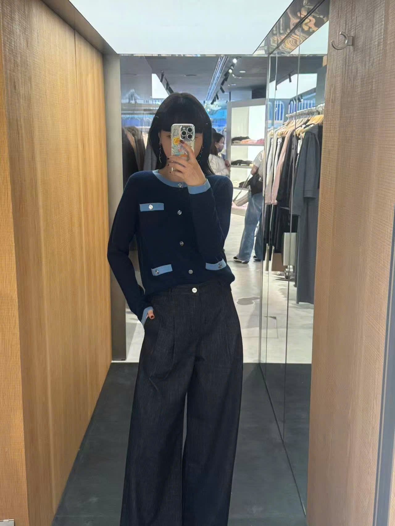  Áo CDG Navy 4 túi trước viền xanh dương 