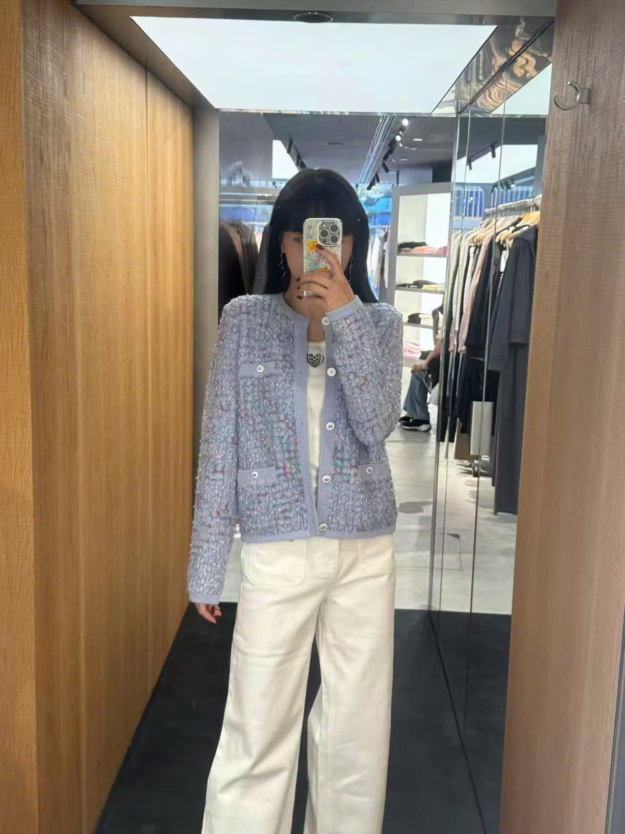  Áo CDG xanh nhạt sắc màu 4 túi -cúc trắng 