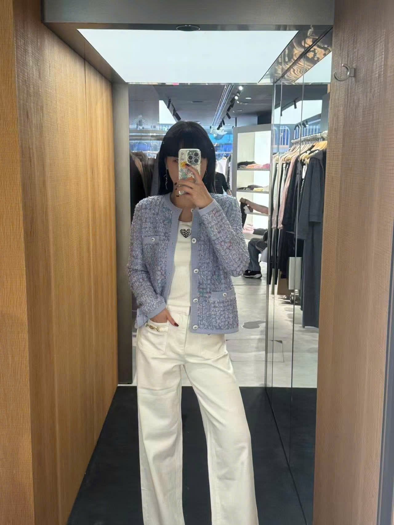  Áo CDG xanh nhạt sắc màu 4 túi -cúc trắng 