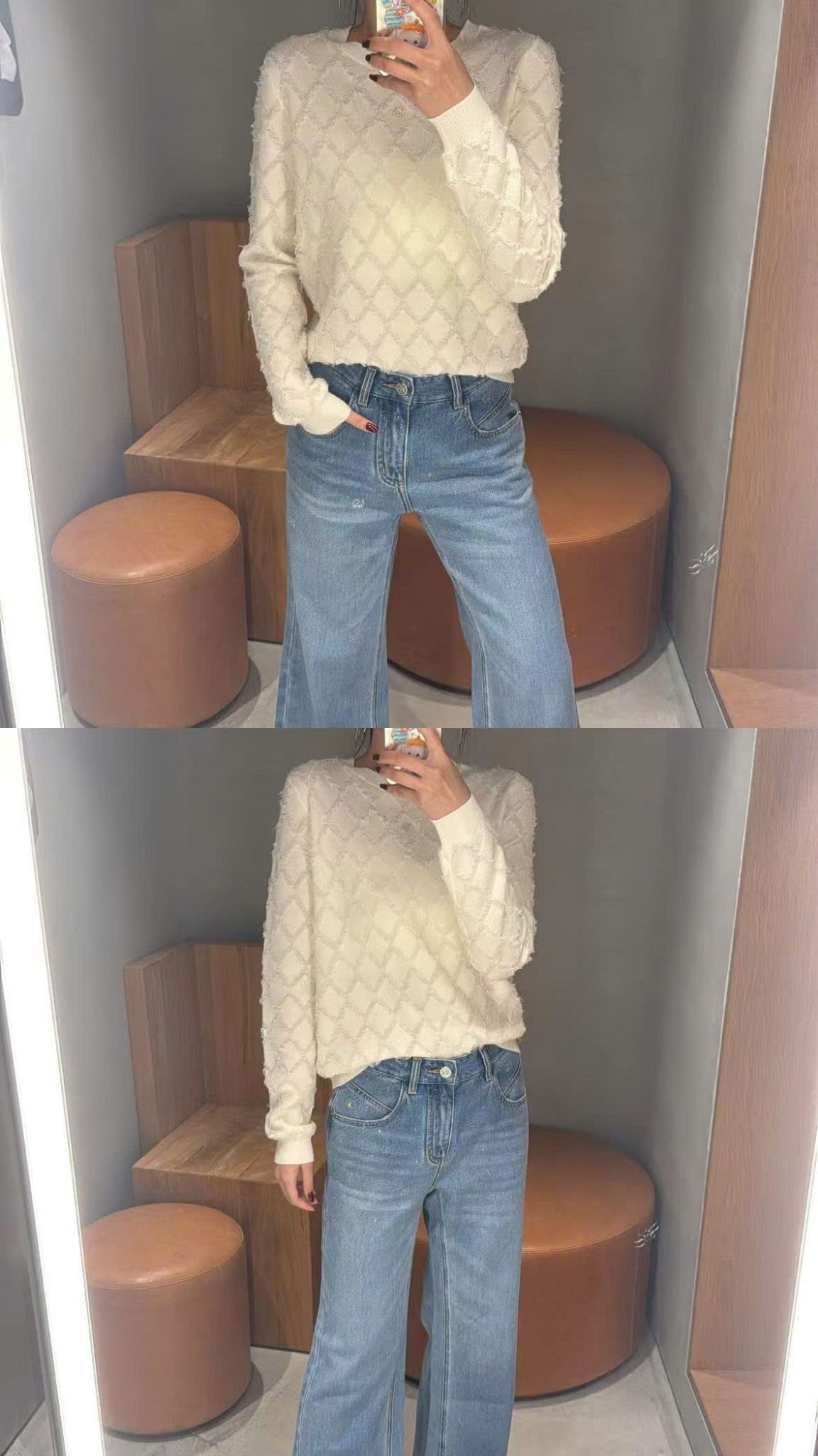  2.Áo len trắng dài tay quả trám 